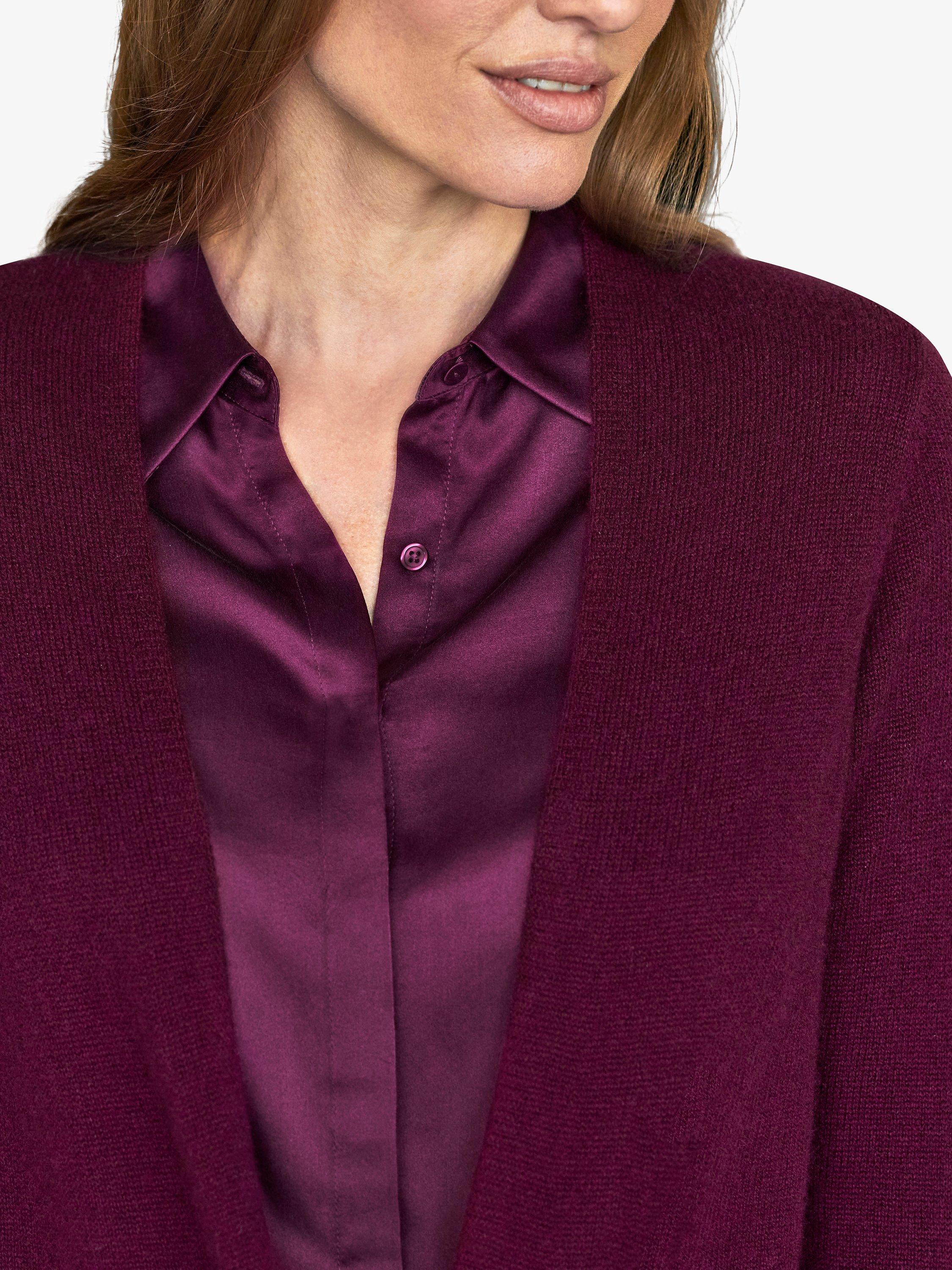 Product image 2 of 2, which shows Pure Collection Gassato Cashmere Swing Cardigan, Merlot, S