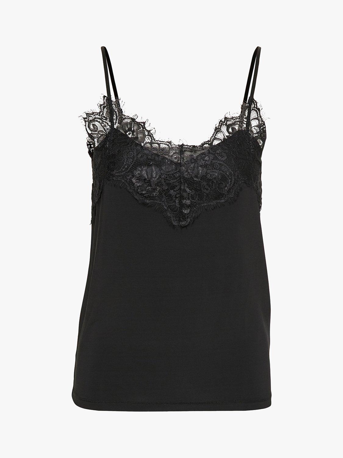 Product image 4 of 6, which shows Soaked In Luxury Clara Lace Trim Camisole, Black, XS
