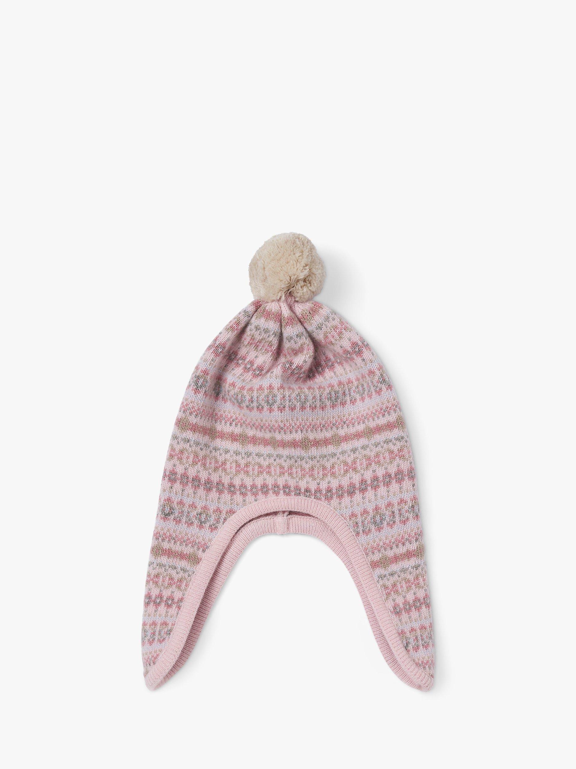 Trotters Kids' Fair Isle Wool and Cashmere Blend Bobble Hat, Pink