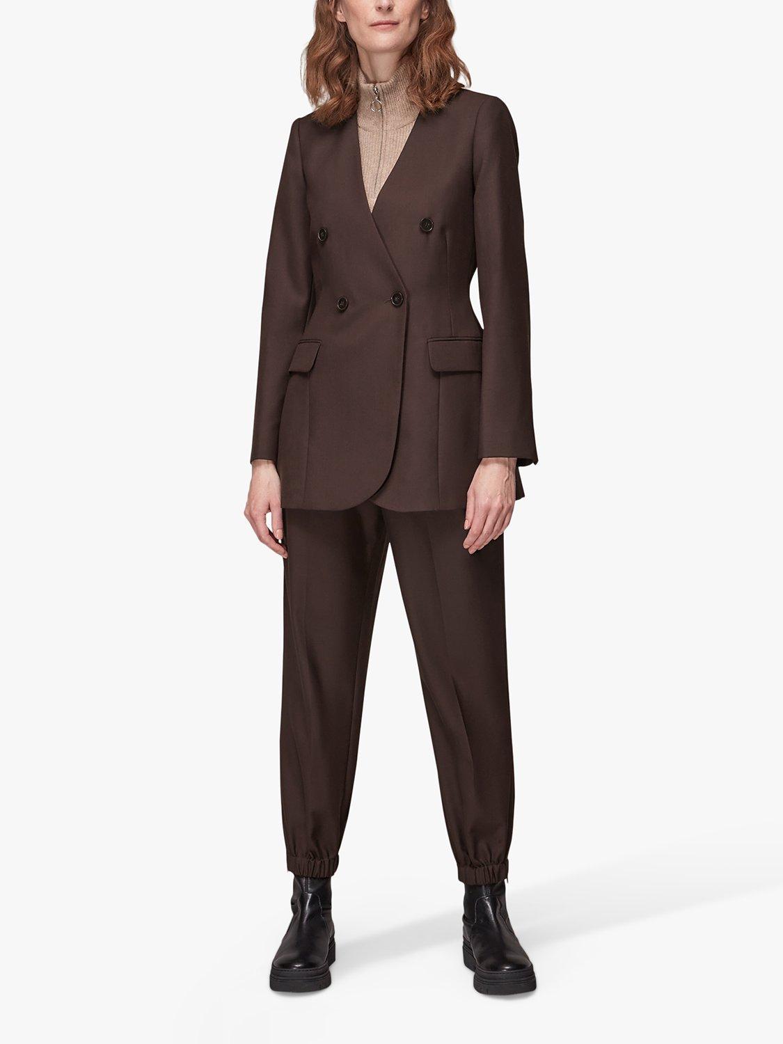 Whistles Savine Collarless Tailored Jacket, Chocolate