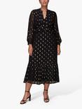 Whistles Dobby Metallic Detail Midi Dress, Black/Multi