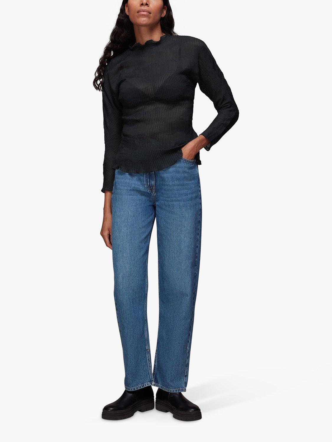 Whistles Myla Plisse Top, Black