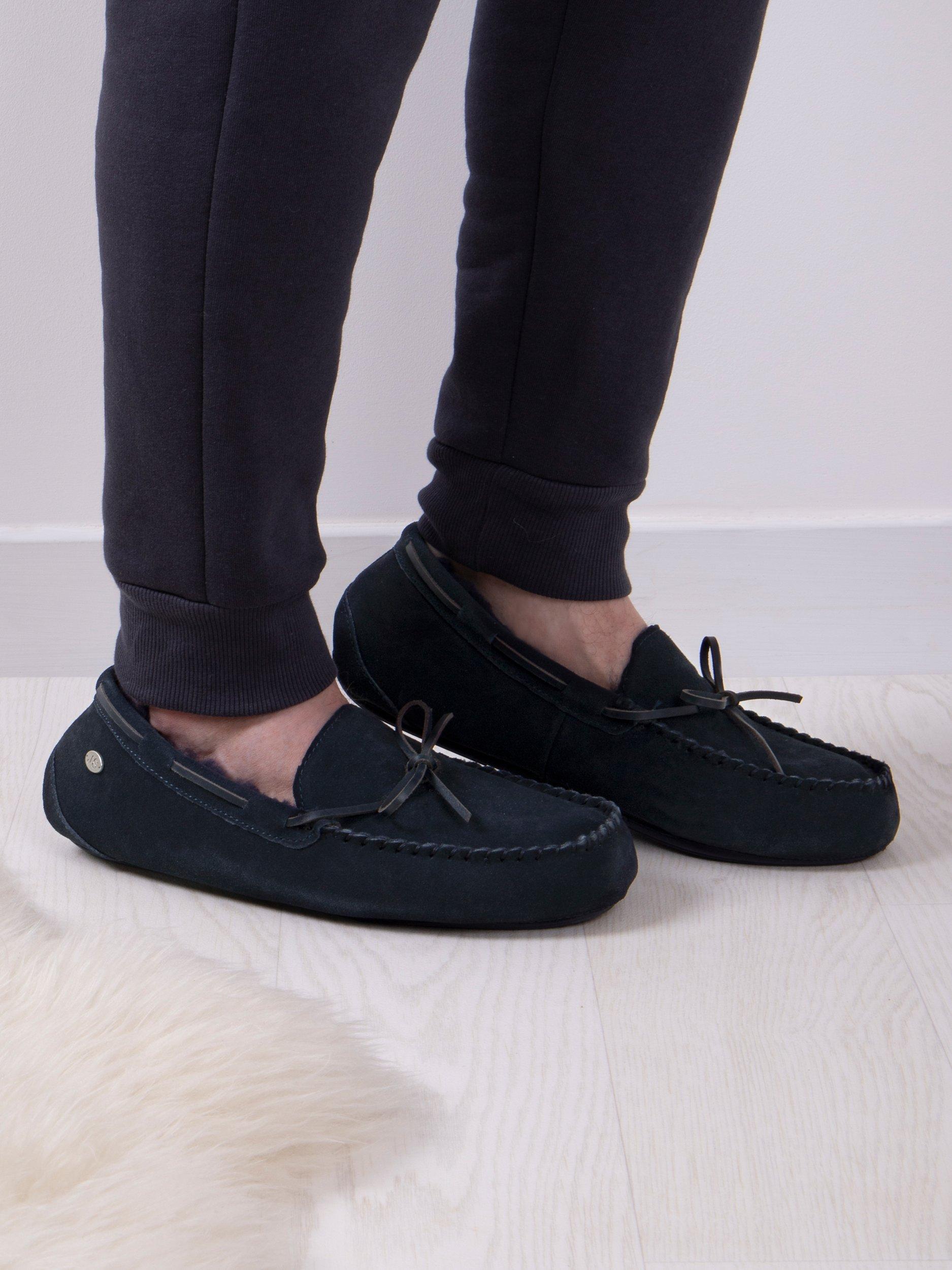 Product image 1 of 6, which shows Just Sheepskin Torrington Sheepskin Slippers, Navy, 7
