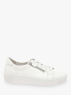 Gabor Wisdom Leather Flatform Trainers, White, Ice White
