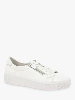 Gabor Wisdom Leather Flatform Trainers, White - view 2, Ice White