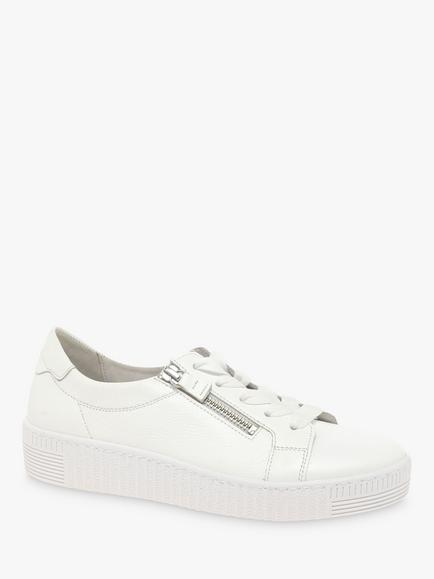 Gabor Wisdom Leather Flatform Trainers, White - view 2, Ice White