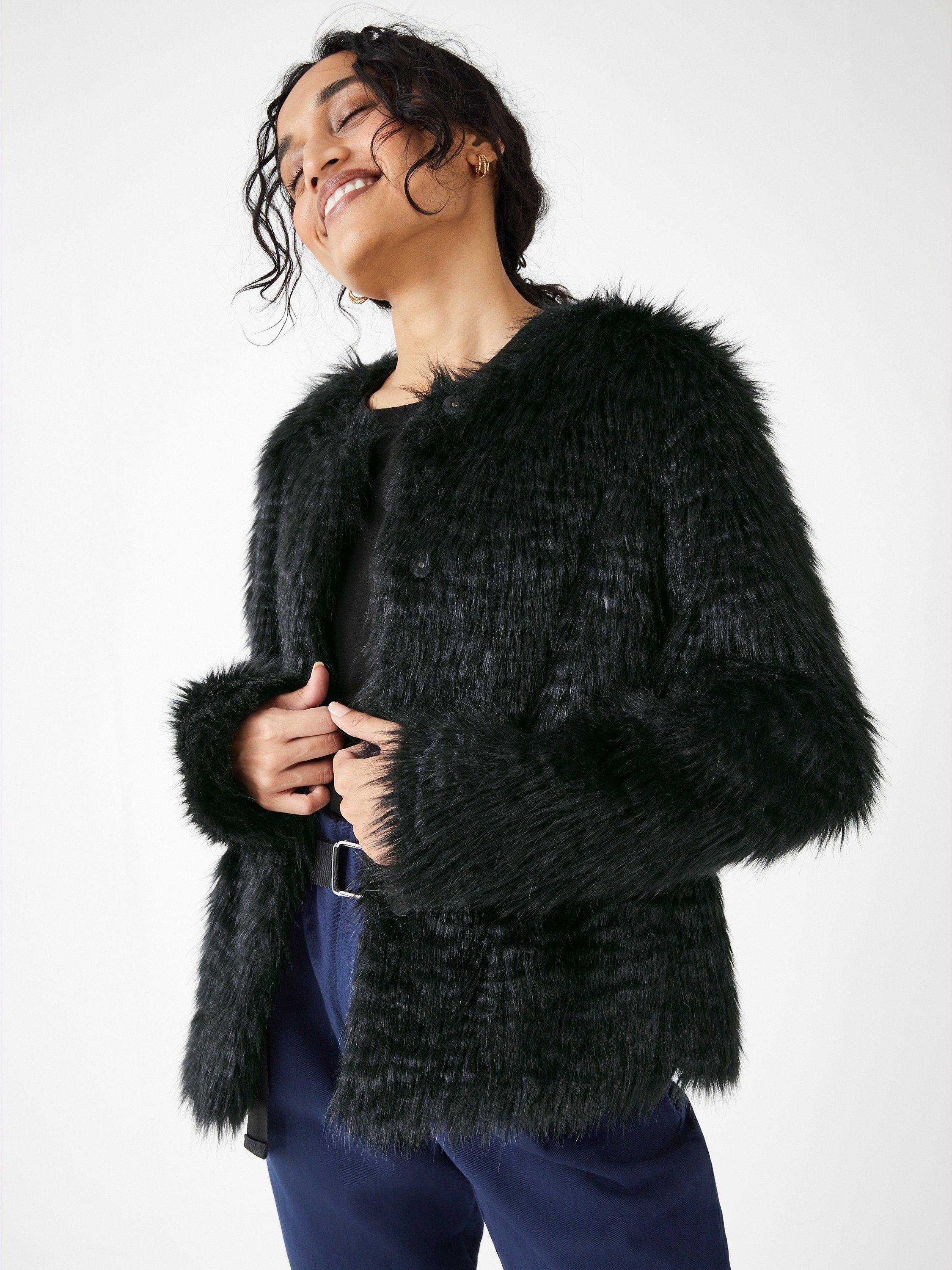 HUSH Dita Faux Fur Short Coat, Black