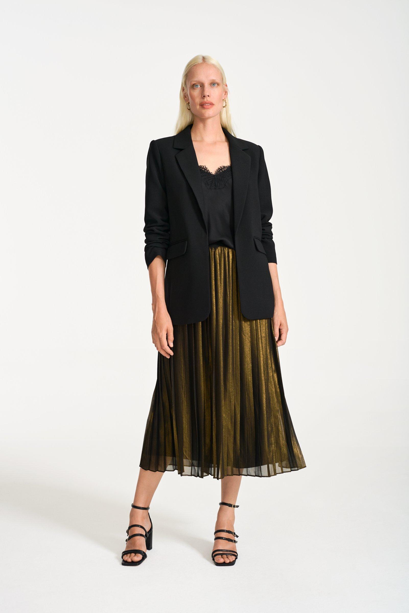 HUSH Finnie Metallic Pleated Skirt, Bronze/Gold