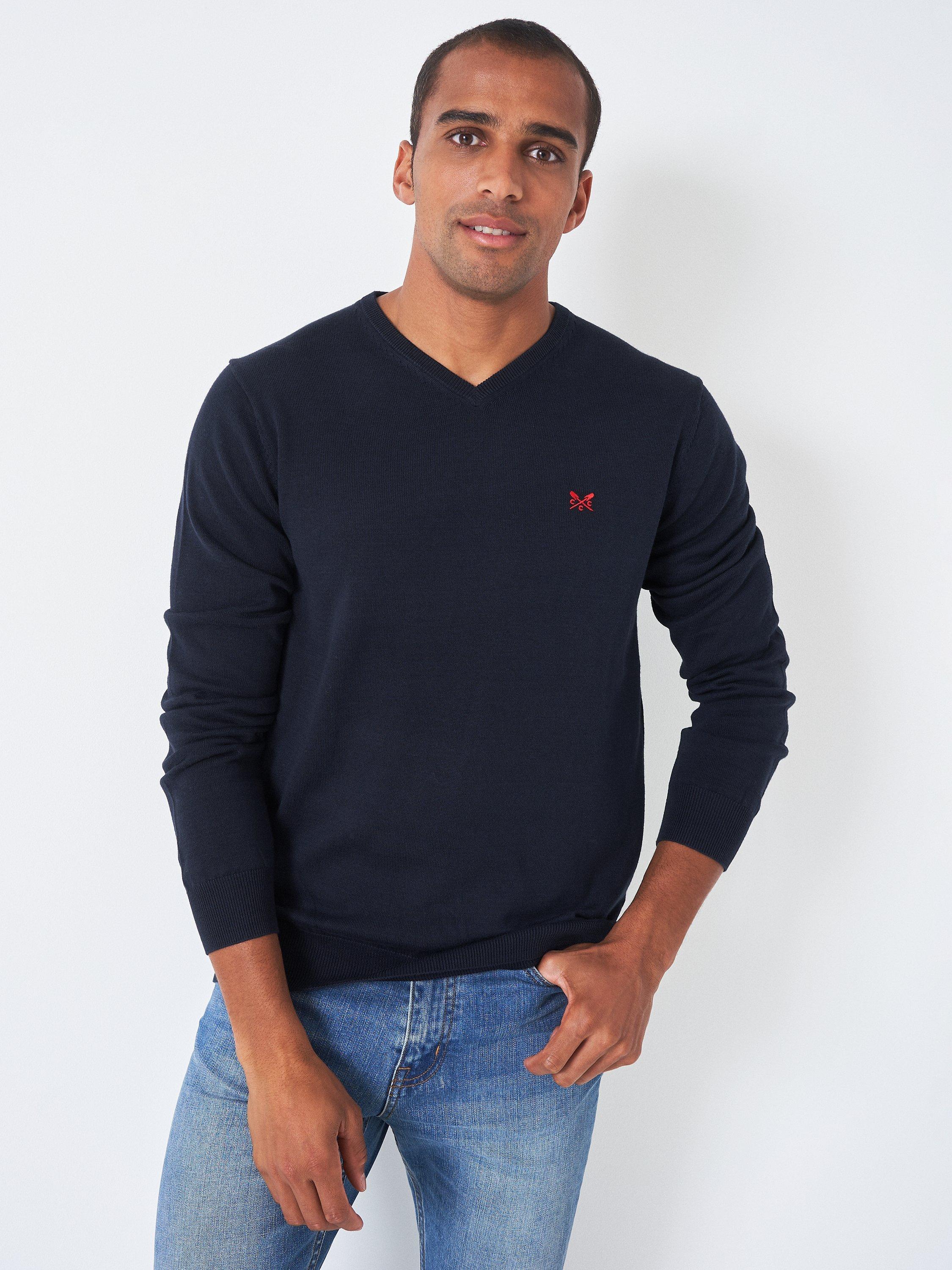 Crew Clothing V-Neck Cotton Jumper, Navy Blue