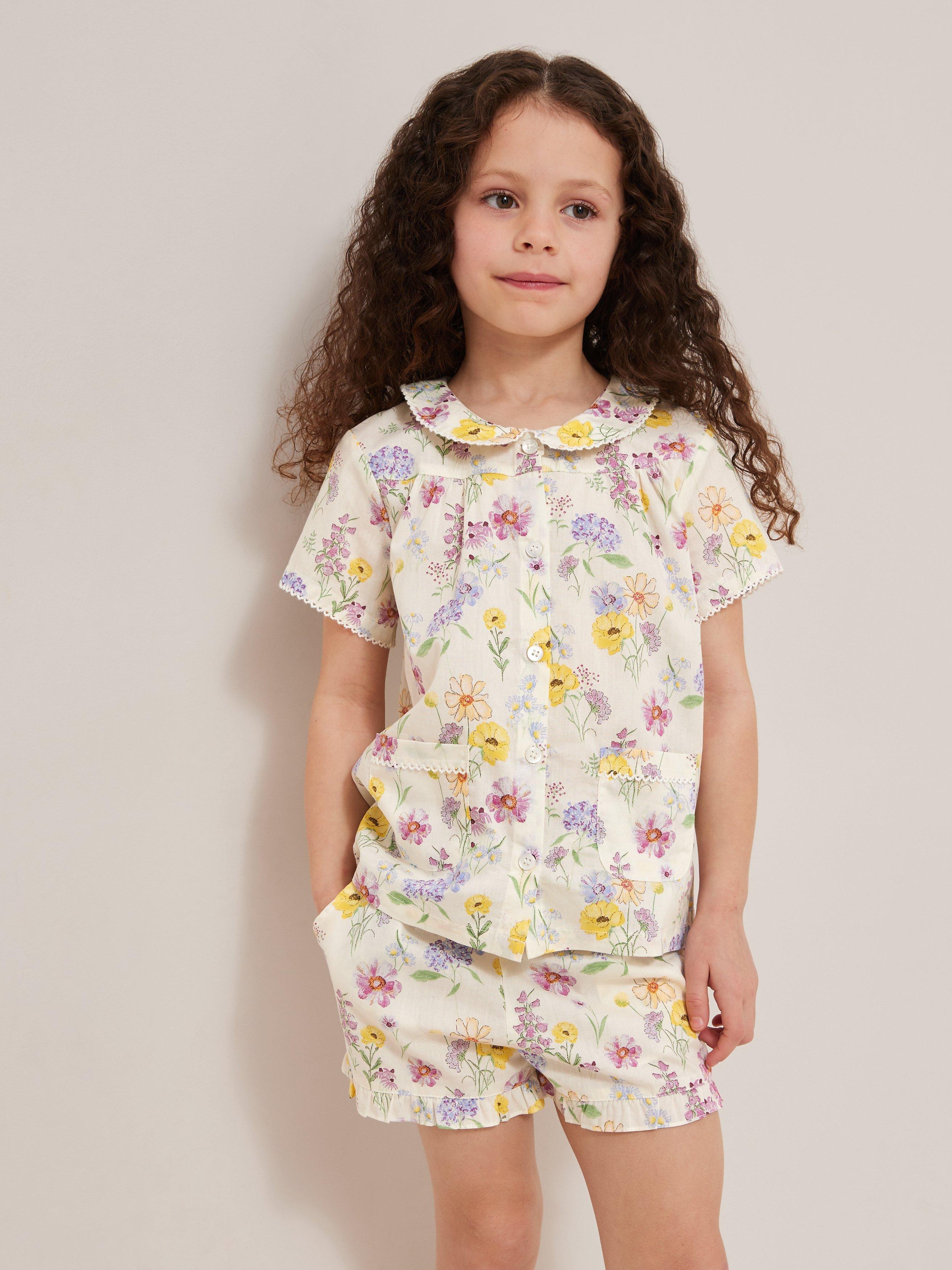 John Lewis Kids' Spring Bloom Print Short Pyjamas, Cream/Multi