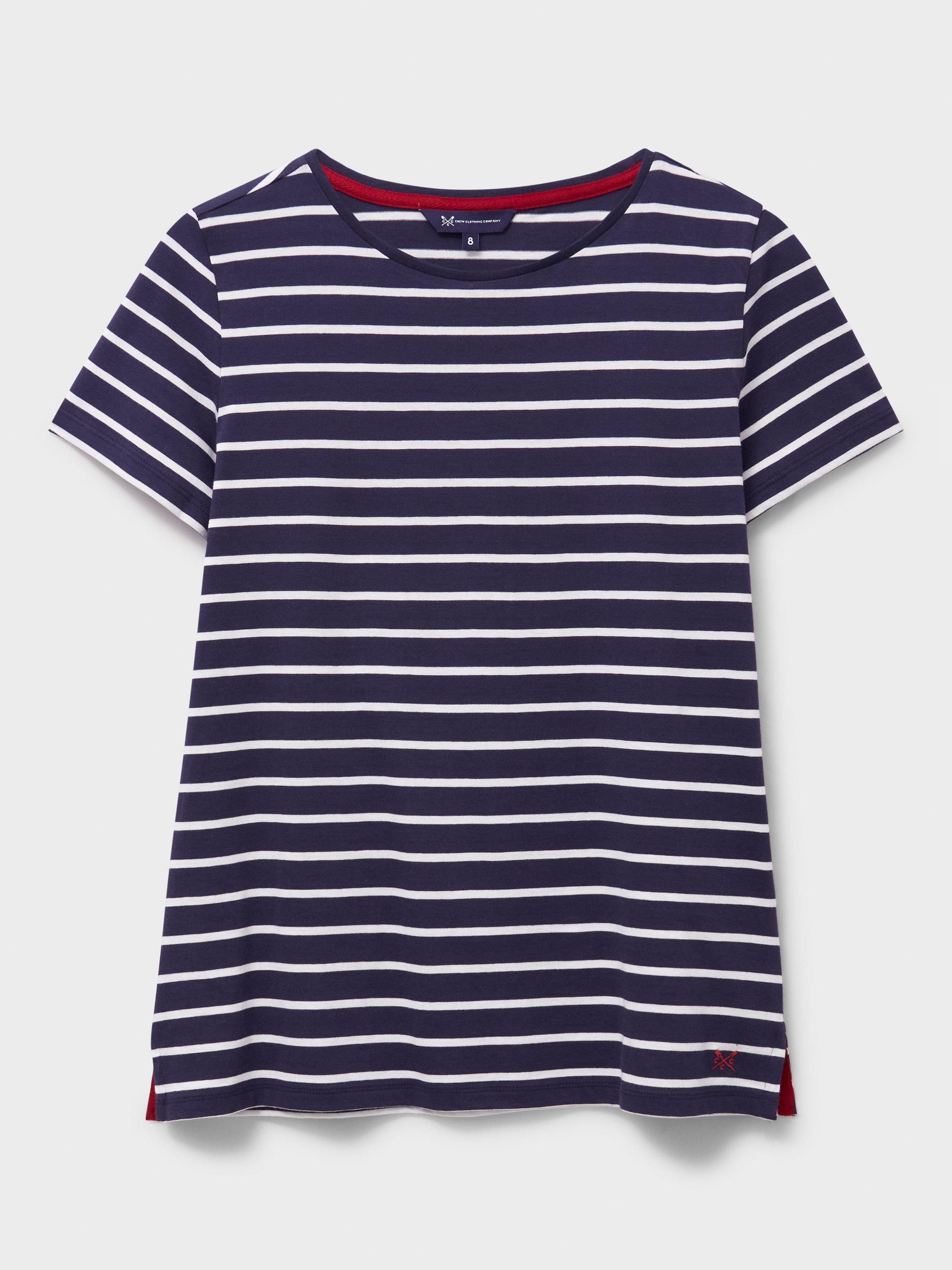 Product image 4 of 5, which shows Crew Clothing Breton Stripe T-Shirt, Dark Blue/Multi, 12