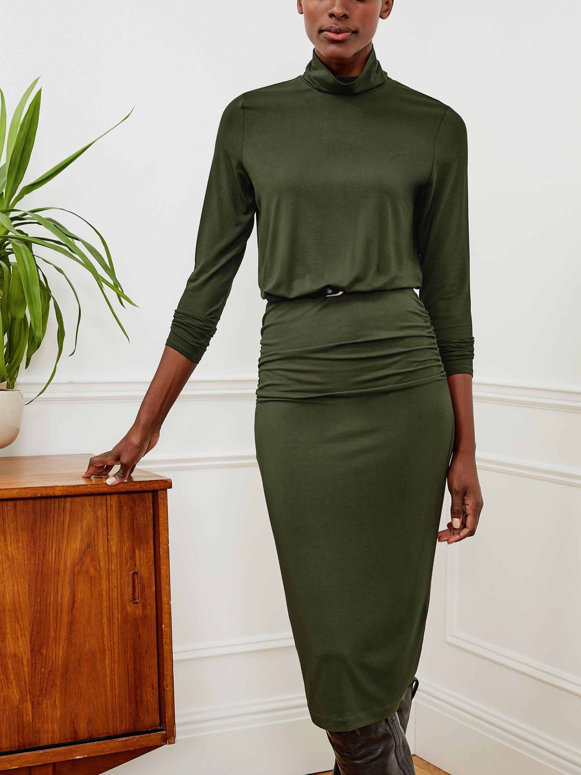 Baukjen Maxwell Roll Neck Jersey Midi Dress, Dark Khaki