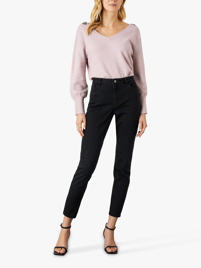 Monsoon Sequin Back V-Neck Jumper, Pink