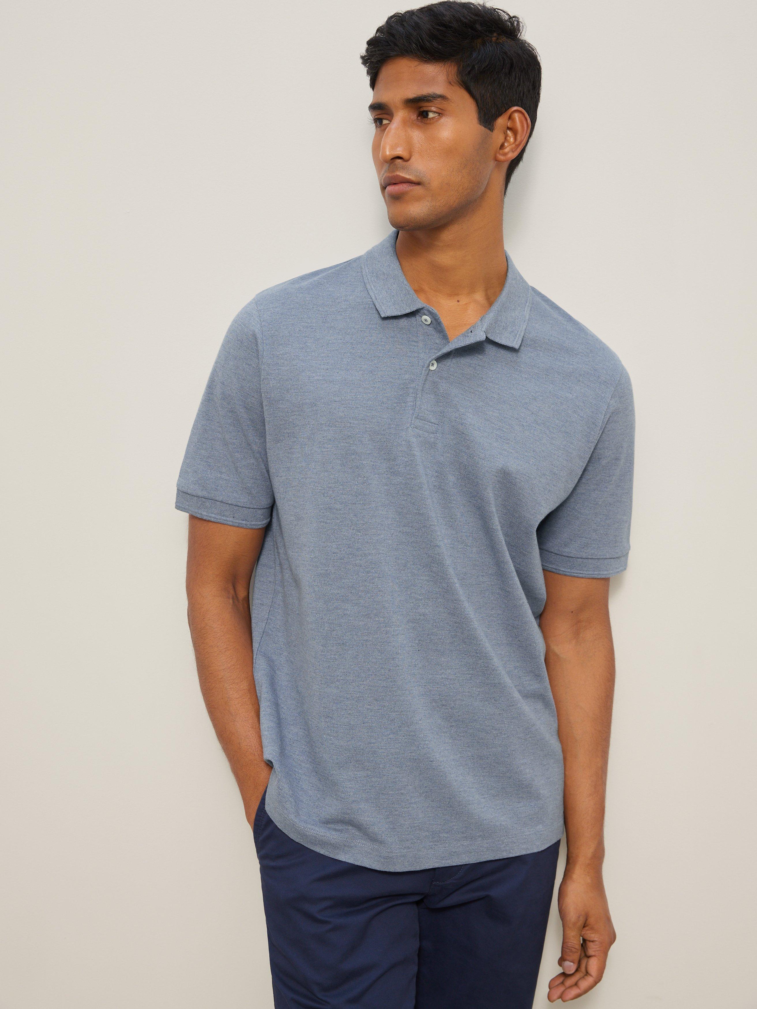 John Lewis Supima Cotton Jersey Polo Shirt Denim Melange