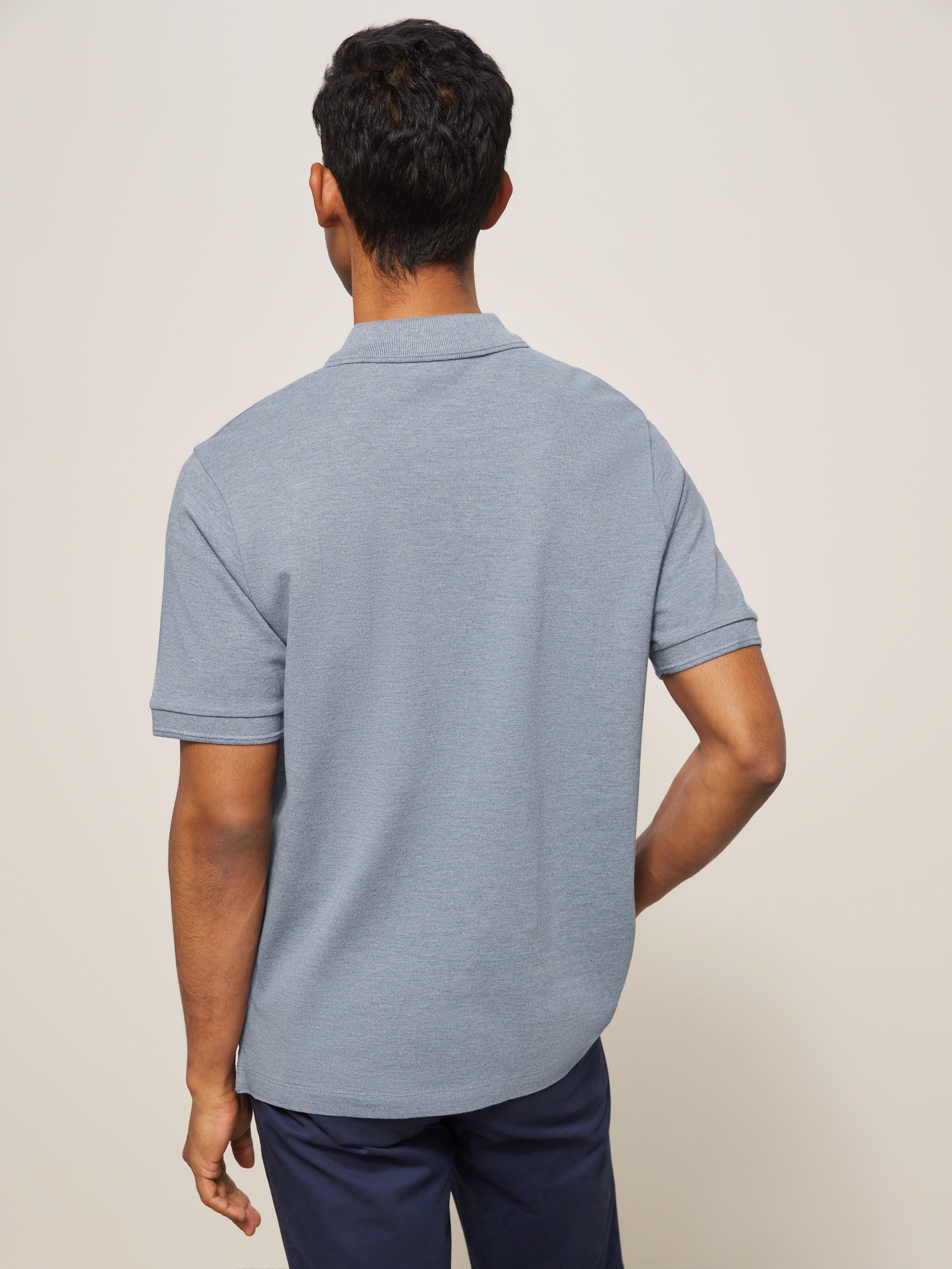 Product image 2 of 5, which shows John Lewis Supima Cotton Jersey Polo Shirt, Denim Melange, S