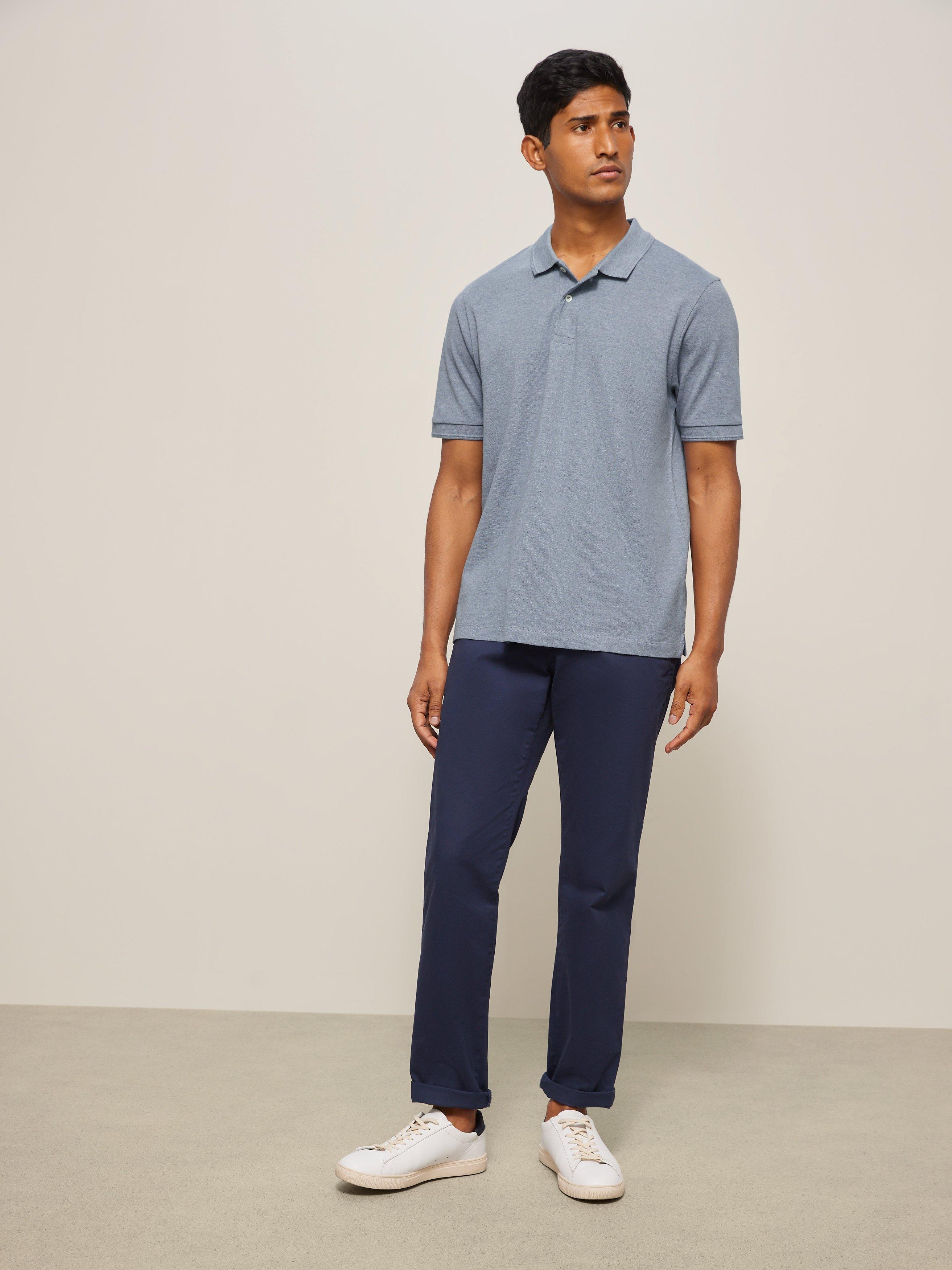 Product image 3 of 5, which shows John Lewis Supima Cotton Jersey Polo Shirt, Denim Melange, S