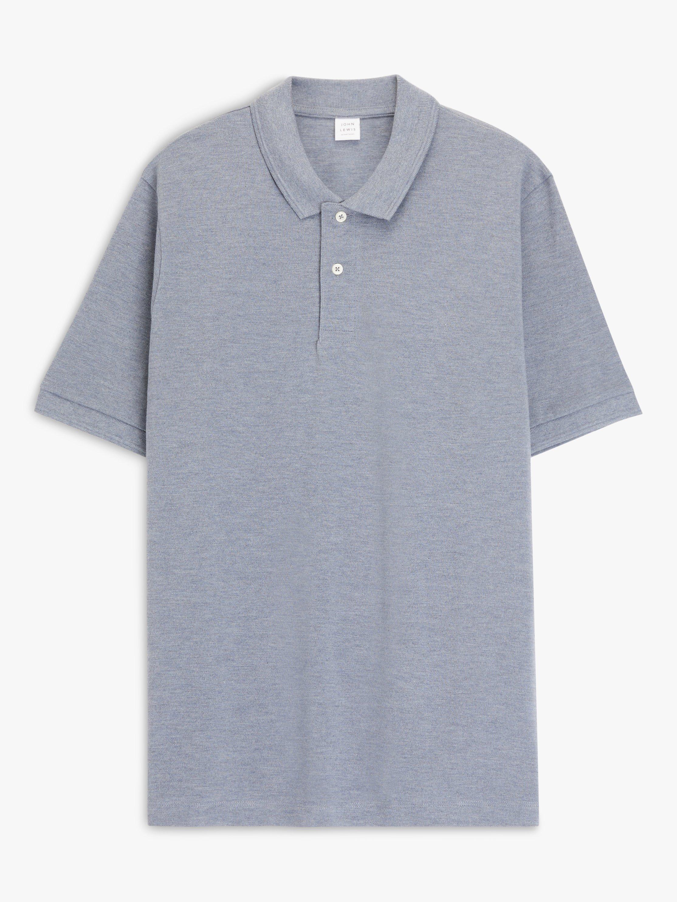 Product image 4 of 5, which shows John Lewis Supima Cotton Jersey Polo Shirt, Denim Melange, S