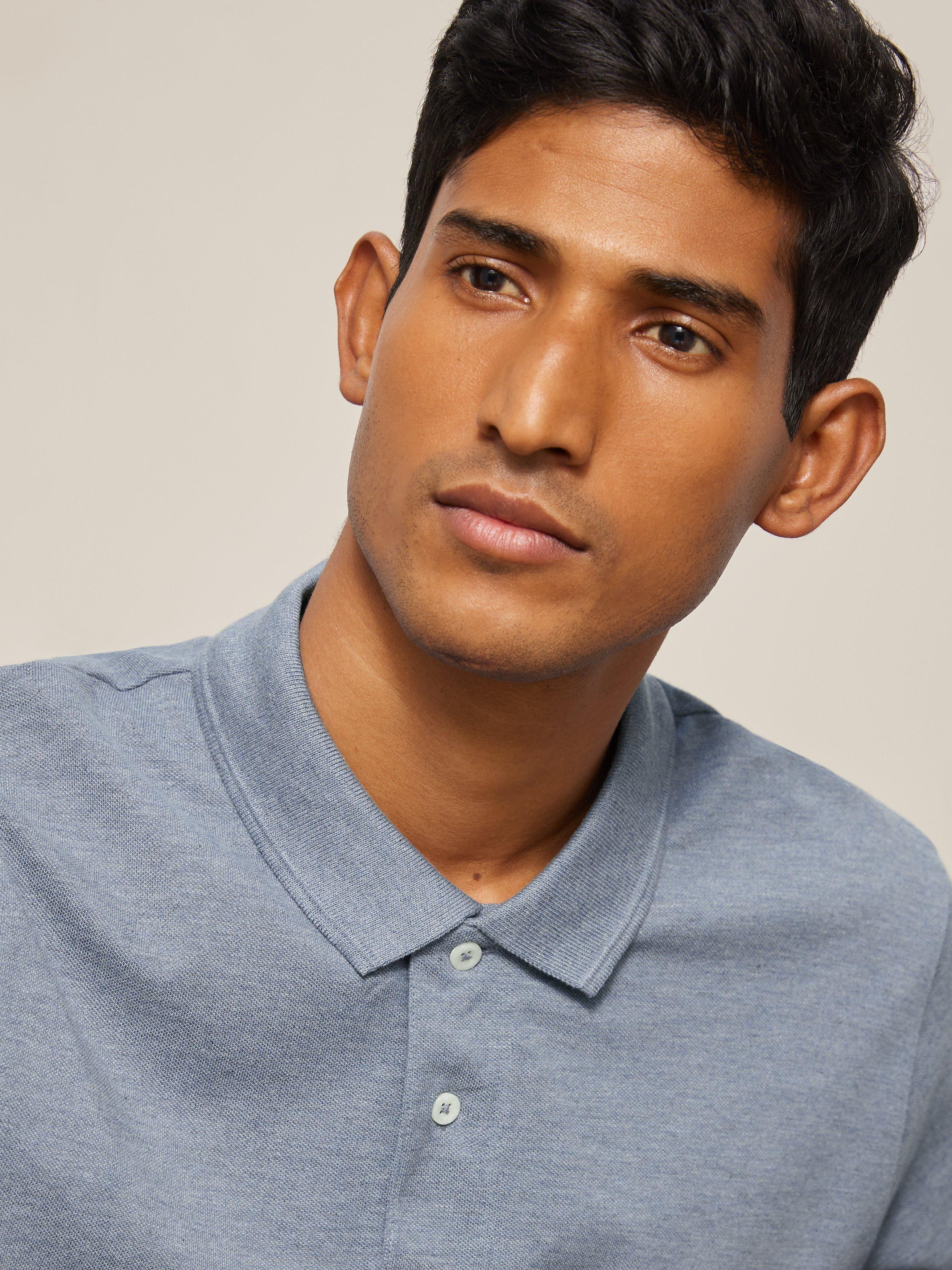 Product image 5 of 5, which shows John Lewis Supima Cotton Jersey Polo Shirt, Denim Melange, S