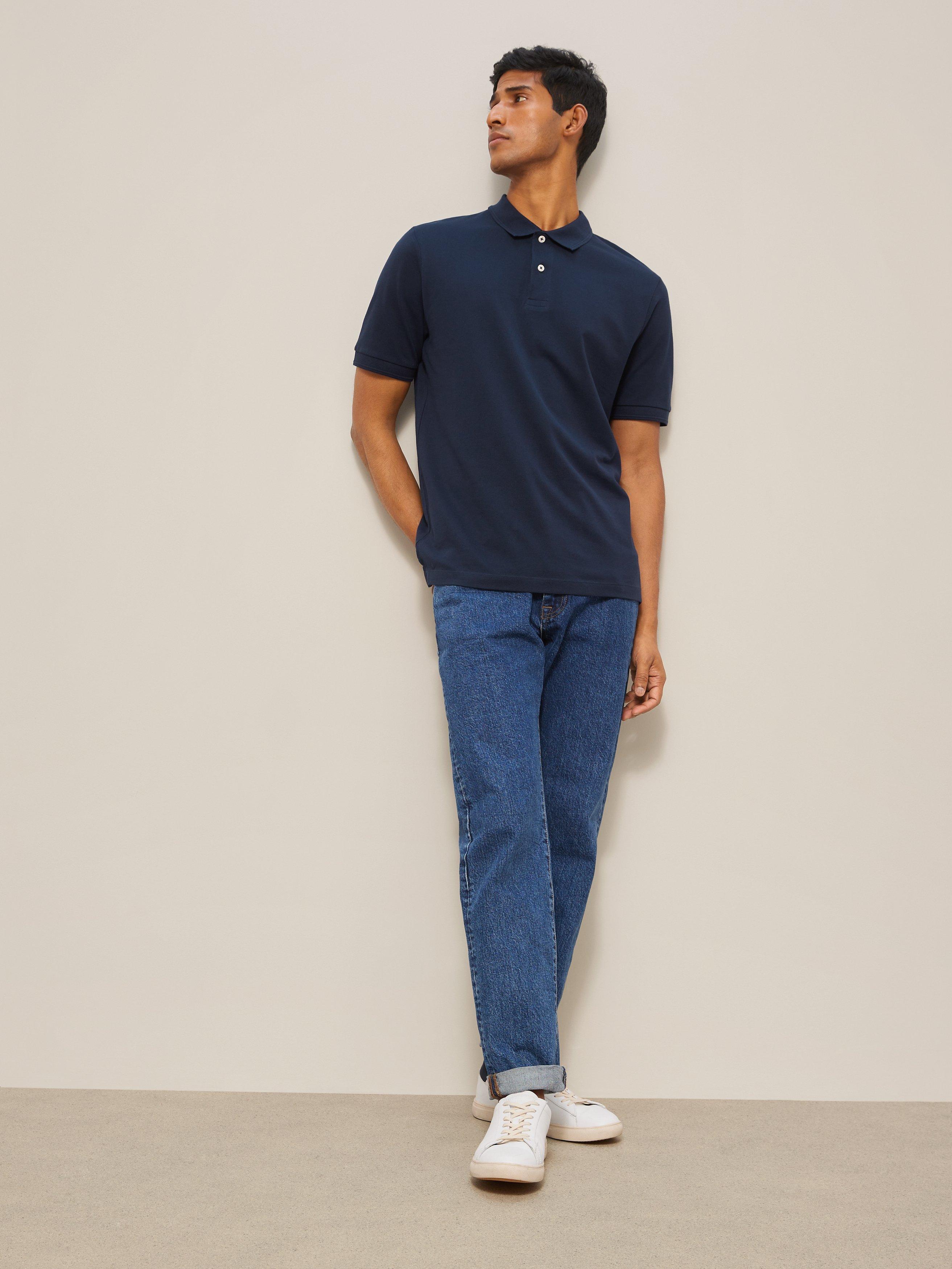 John Lewis Supima Cotton Jersey Polo Shirt, Navy, S