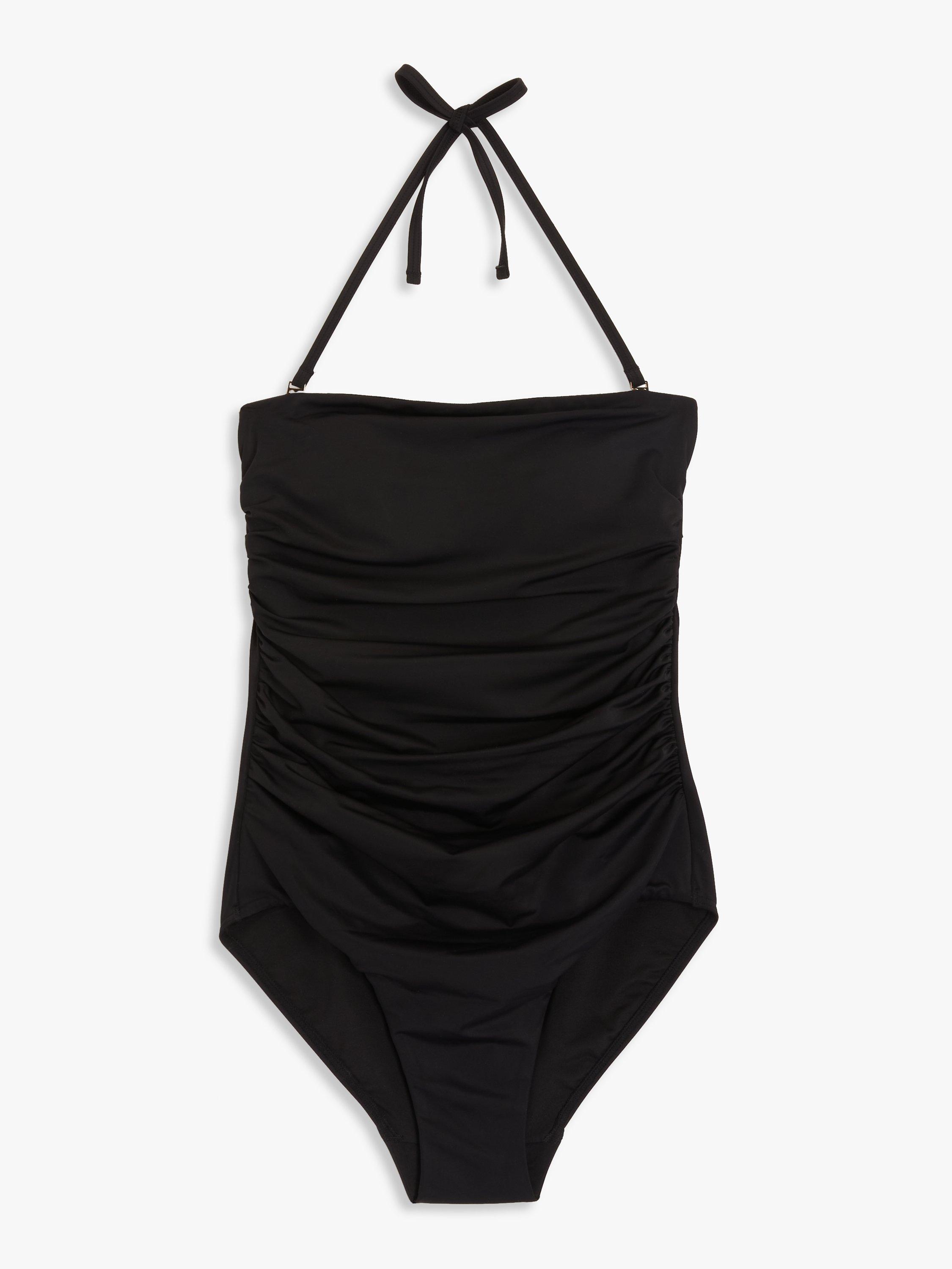 John Lewis Plain Ruched Bandeau Swimsuit, Black, 10