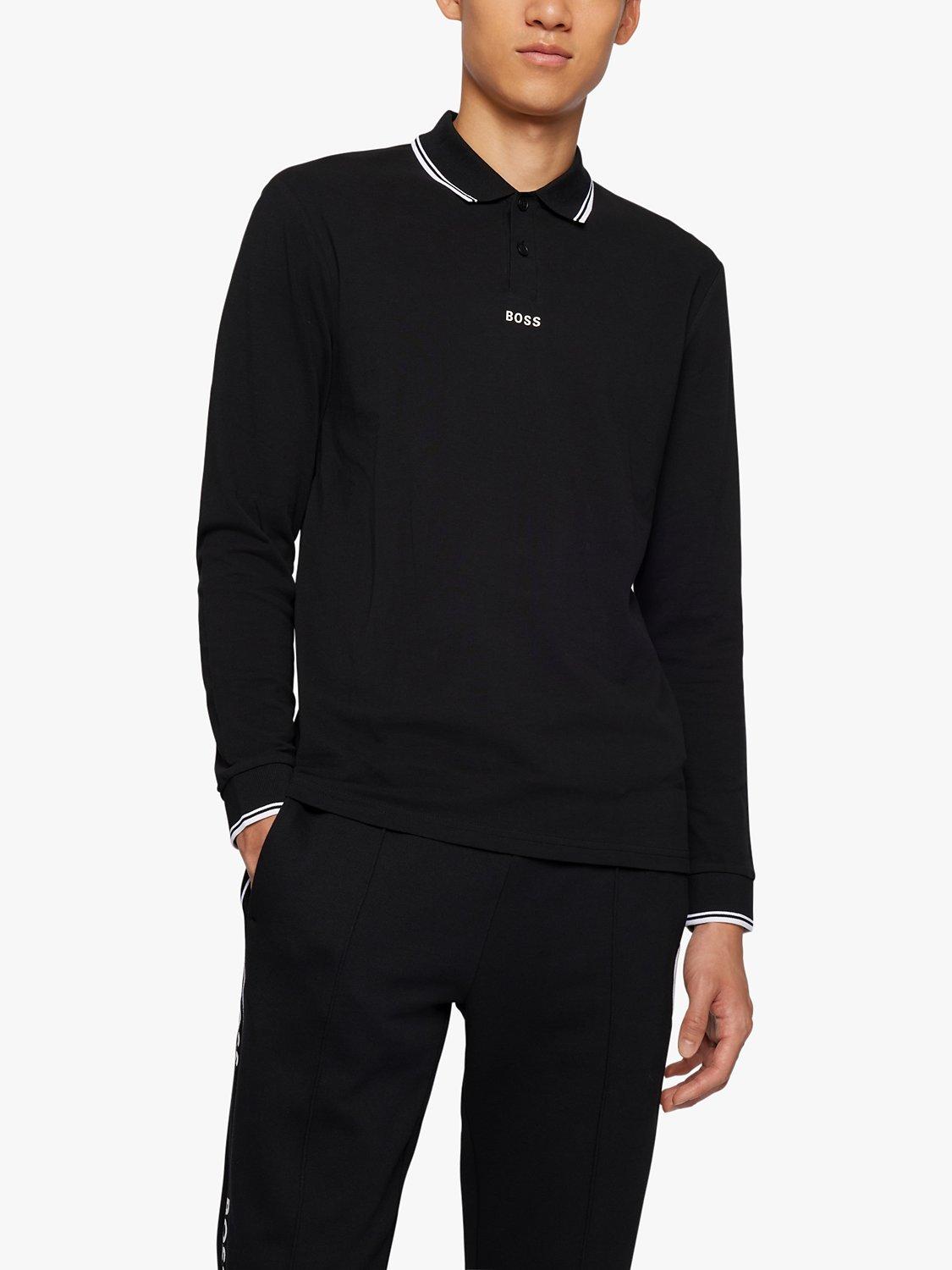 BOSS Pchup Long Sleeve Polo Shirt, Black, S