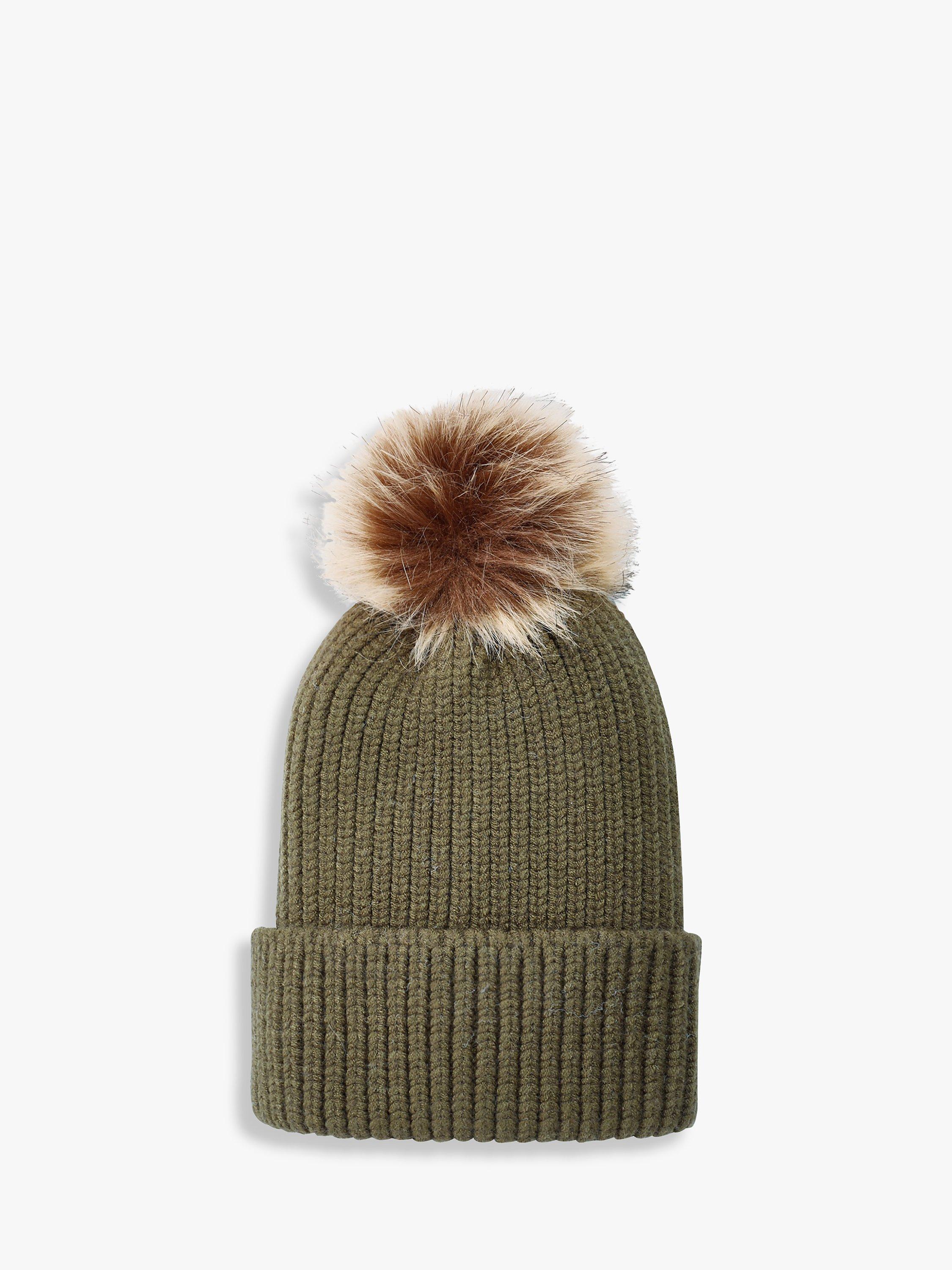 Product image 1 of 2, which shows HUSH Ellie Pom Pom Beanie Hat, Khaki/Natural, One