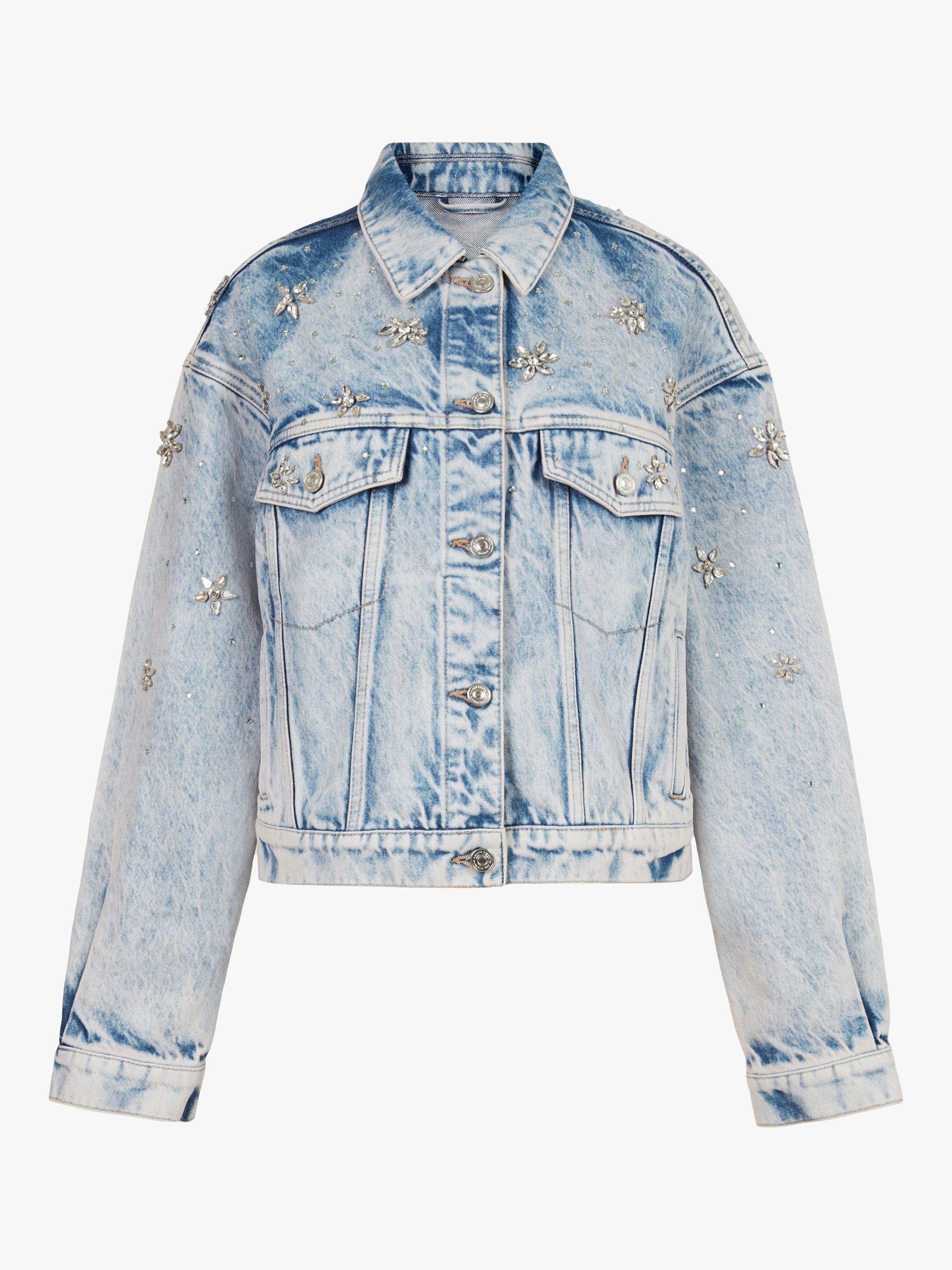 Product image 4 of 9, which shows AllSaints Monty Embellished Denim Jacket, Light Indigo, 6