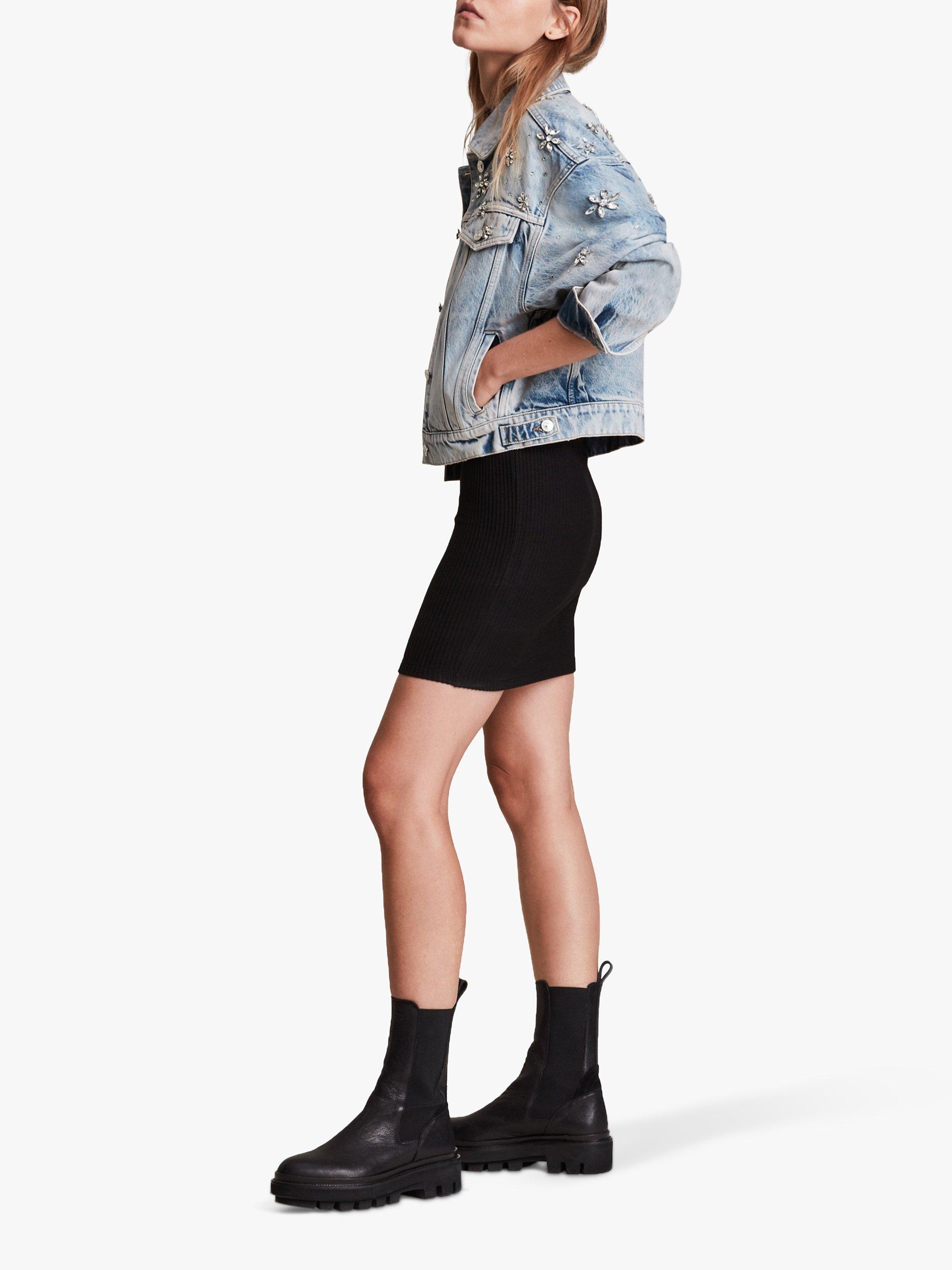 Product image 7 of 9, which shows AllSaints Monty Embellished Denim Jacket, Light Indigo, 6