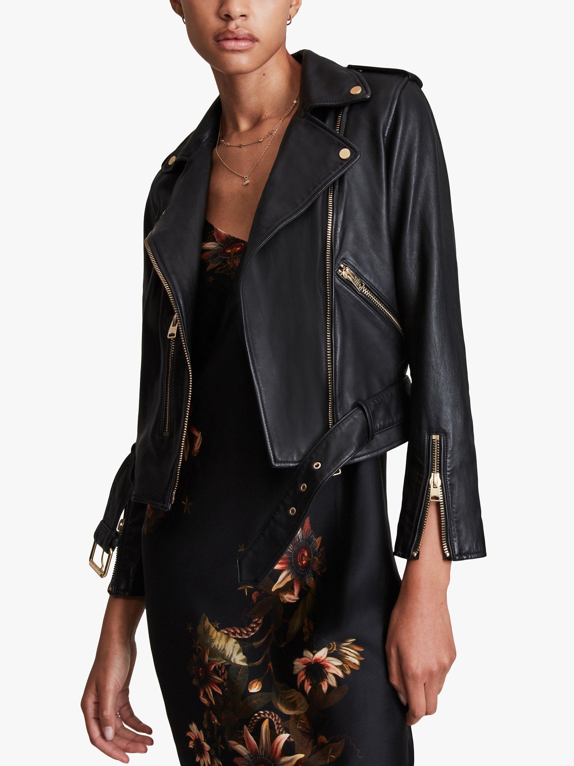 Product image 1 of 6, which shows AllSaints Balfern Leather Biker Jacket, Black, 6