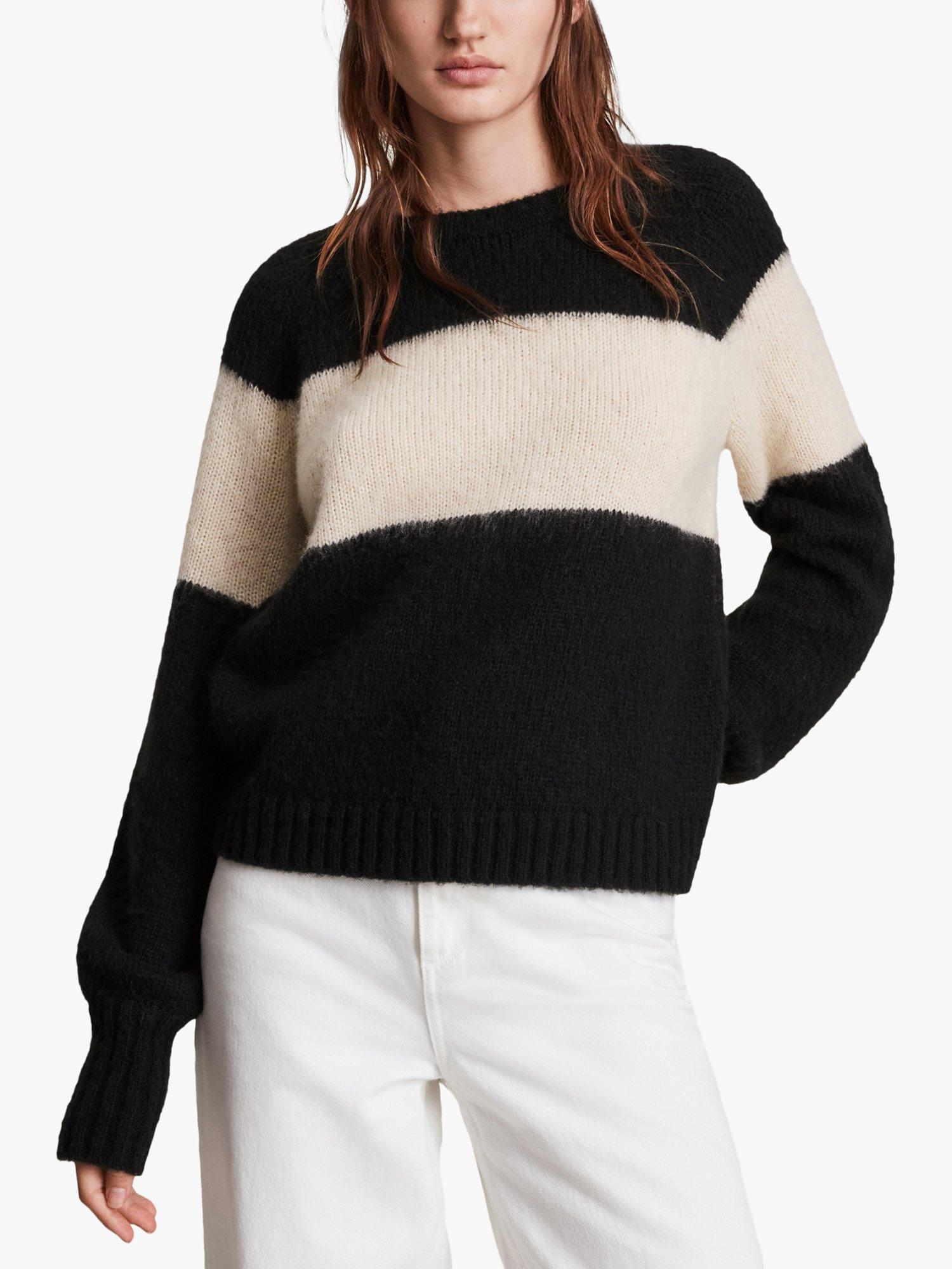 AllSaints Lou Stripe Jumper, Black/Mallow Pink