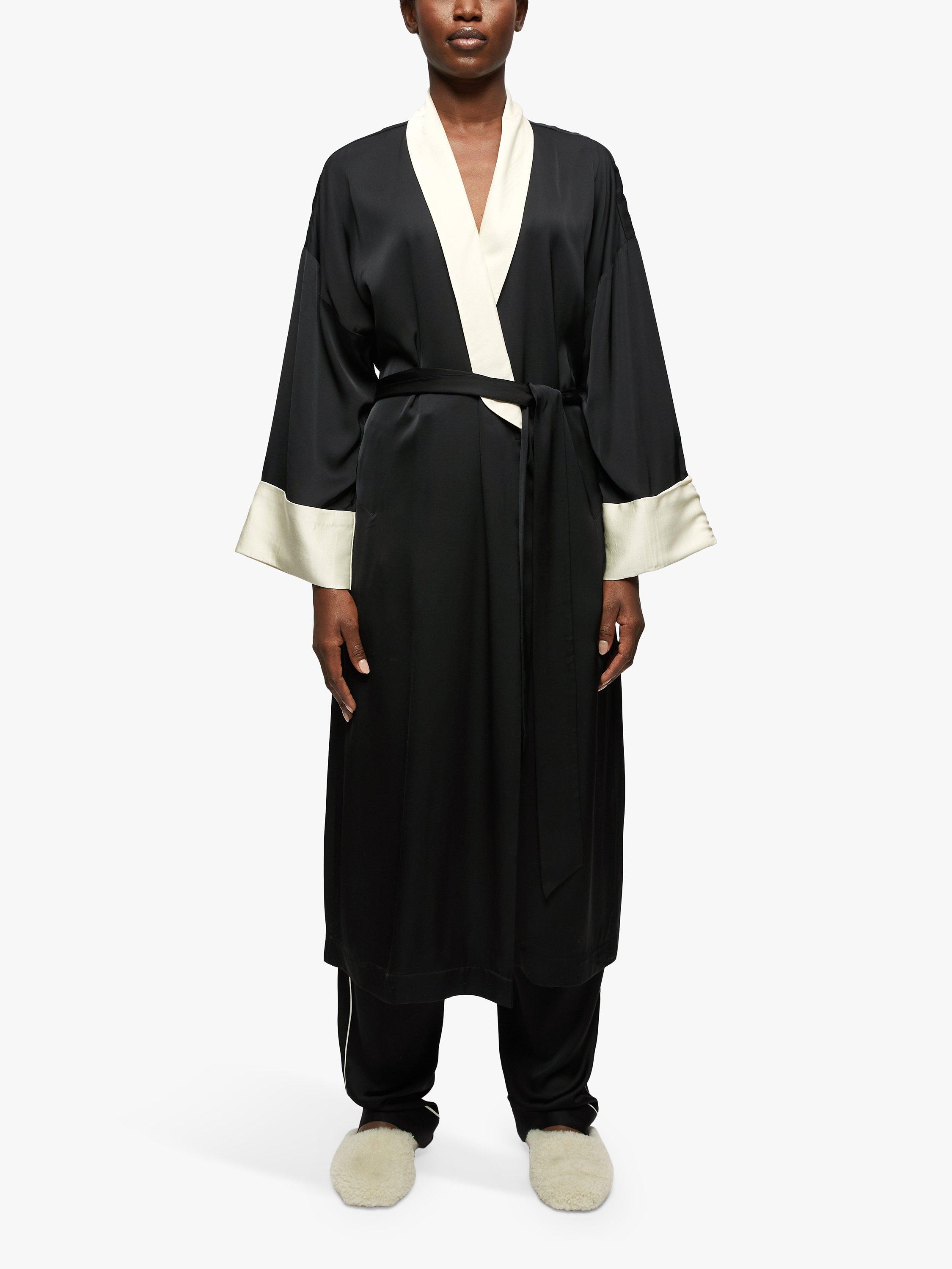 Product image 1 of 4, which shows Jigsaw Elise Satin Contrast Trim Robe, Black/Multi, XS
