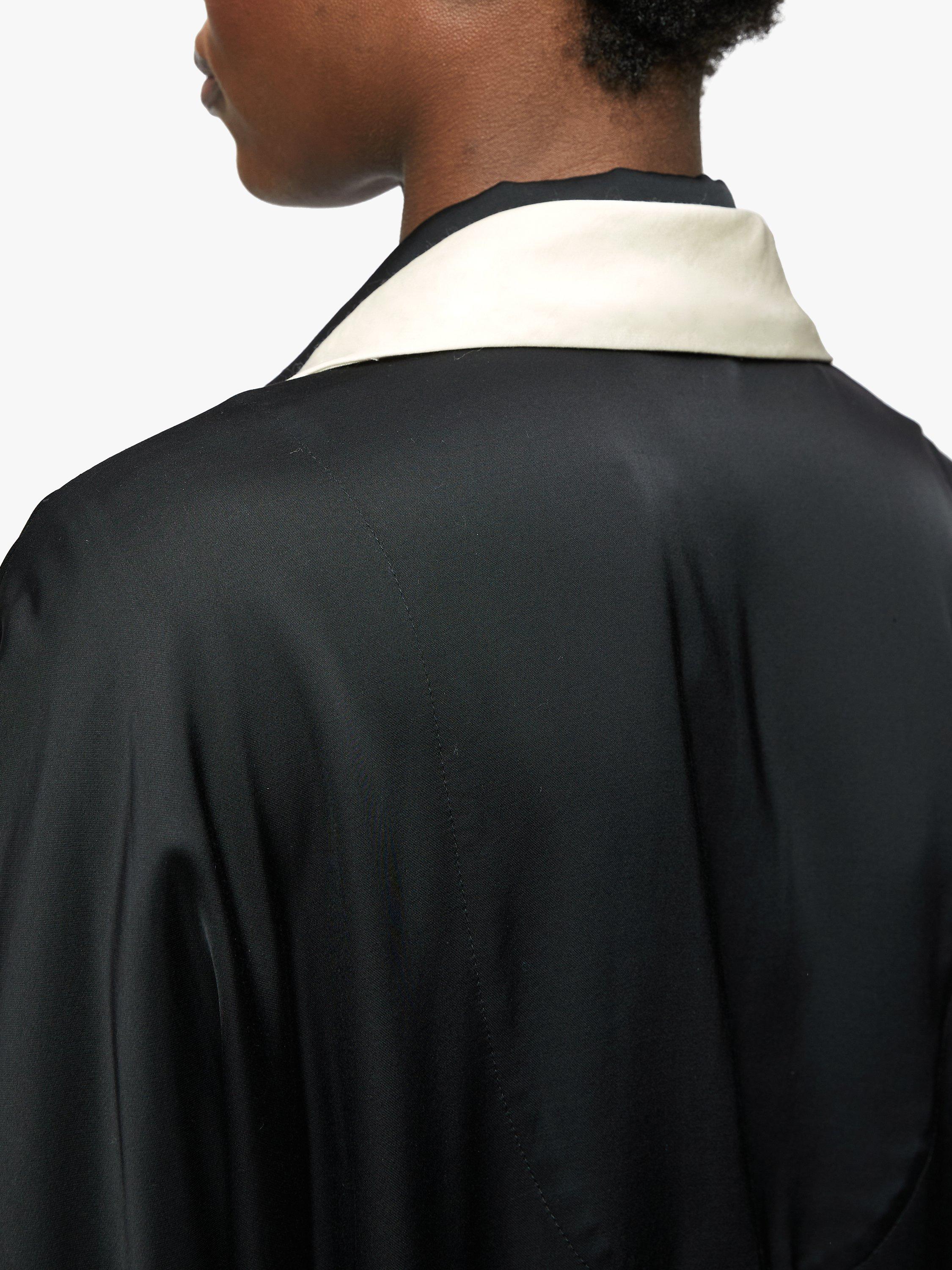 Product image 2 of 4, which shows Jigsaw Elise Satin Contrast Trim Robe, Black/Multi, XS