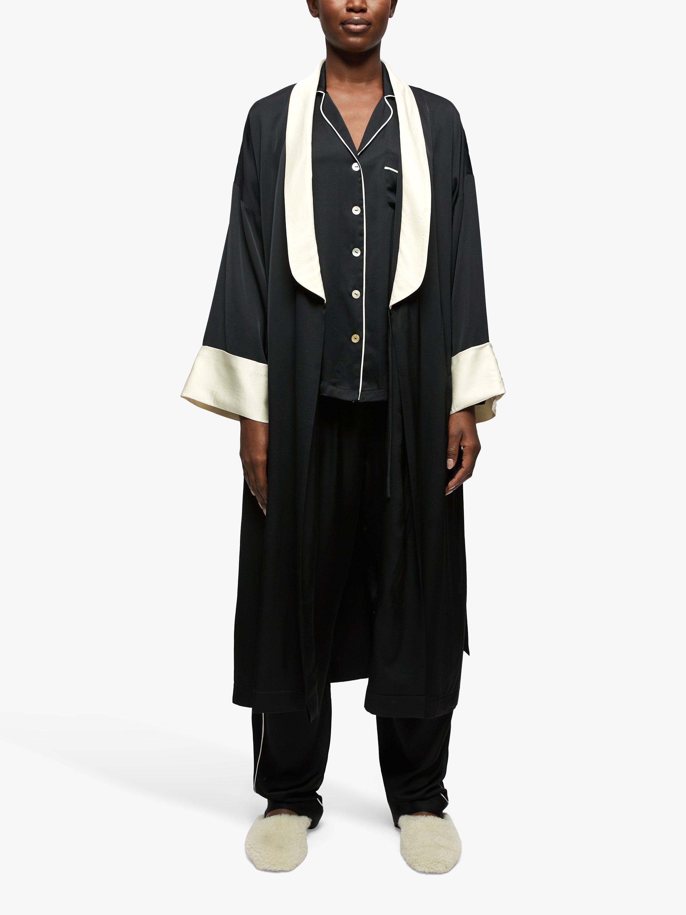 Product image 3 of 4, which shows Jigsaw Elise Satin Contrast Trim Robe, Black/Multi, XS