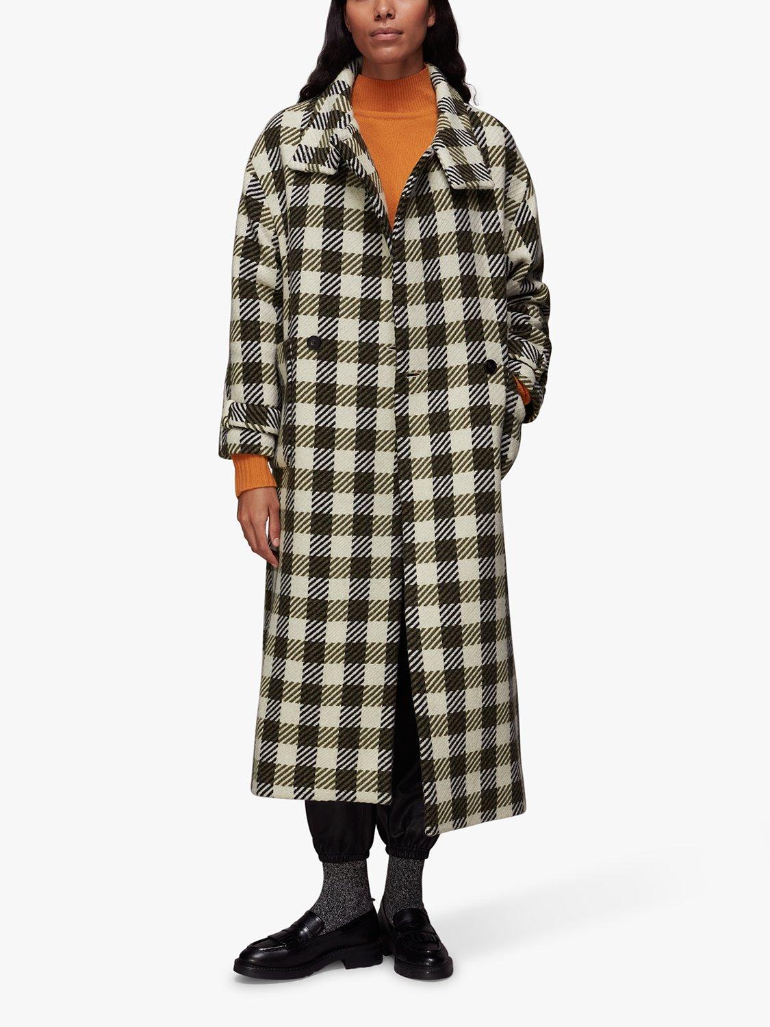 Whistles Gabriella Wool Blend Check Coat, Green/Multi