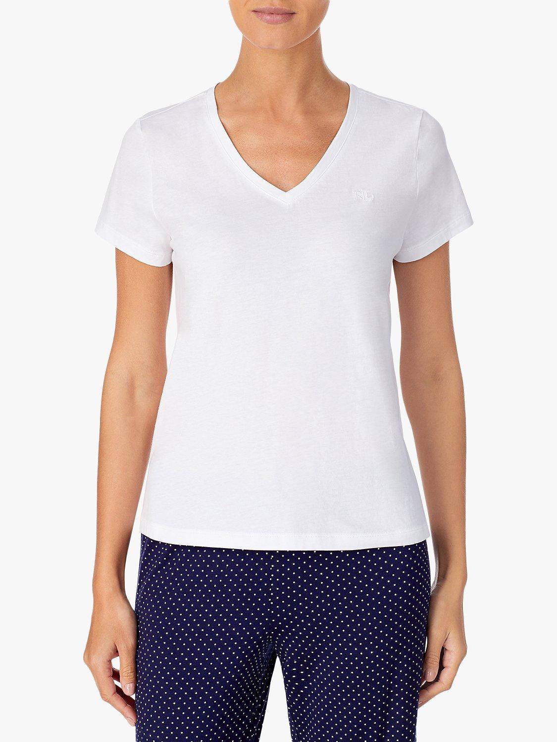Product image 1 of 3, which shows Lauren Ralph Lauren V-Neck Sleep T-Shirt, White, S