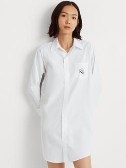 Lauren Ralph Lauren Stripe Cotton Poplin Nightshirt, White