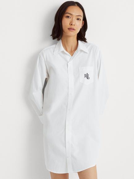Lauren Ralph Lauren Stripe Cotton Poplin Nightshirt, White