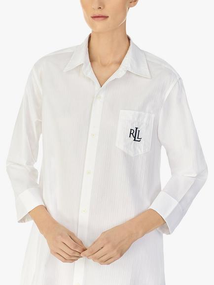 Lauren Ralph Lauren Stripe Cotton Poplin Nightshirt - view 2, White