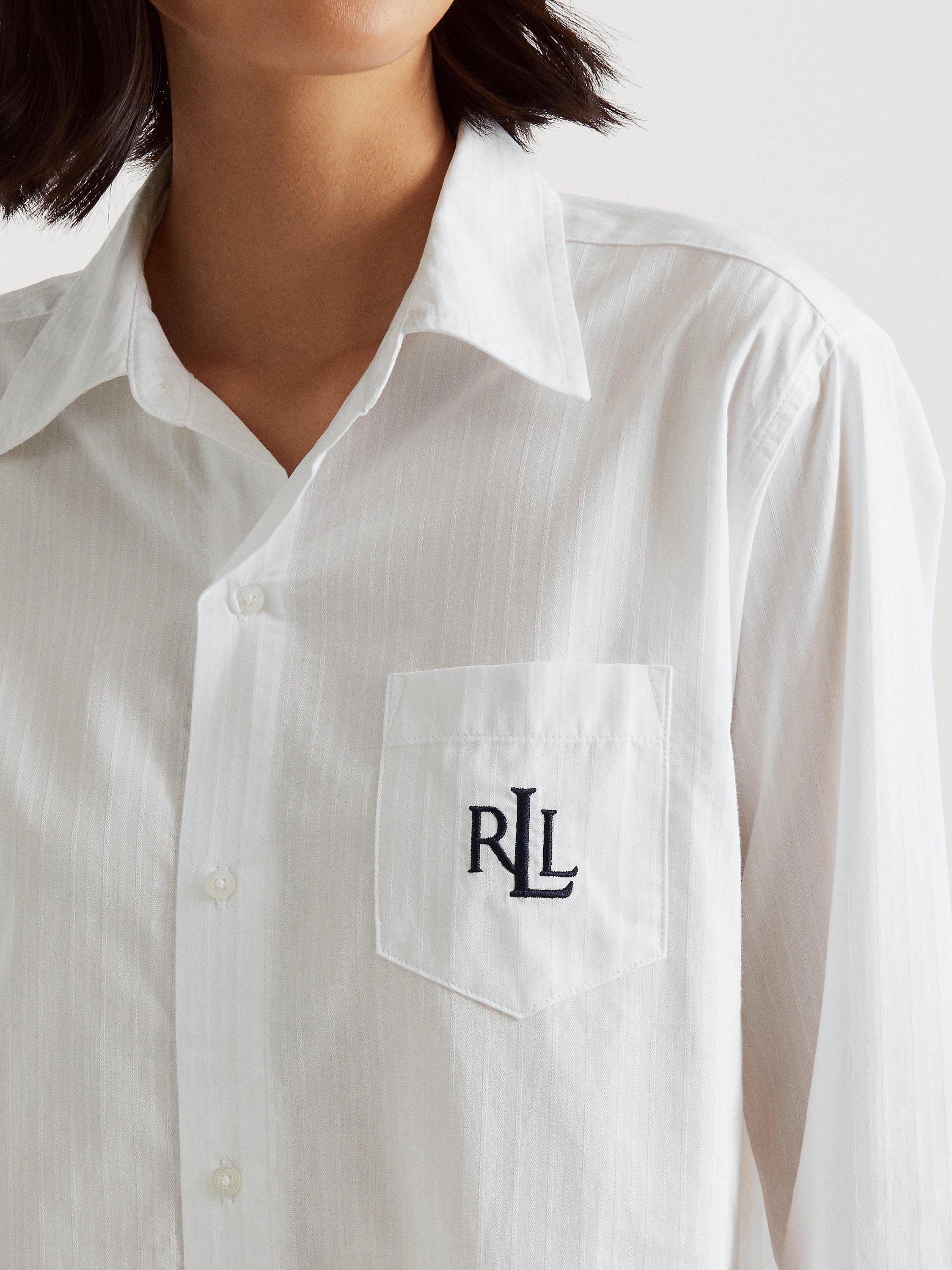 Lauren Ralph Lauren Stripe Cotton Poplin Nightshirt White