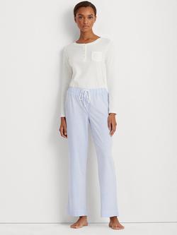 Lauren Ralph Lauren Core Stripe Cotton Pyjama Bottoms, Blue
