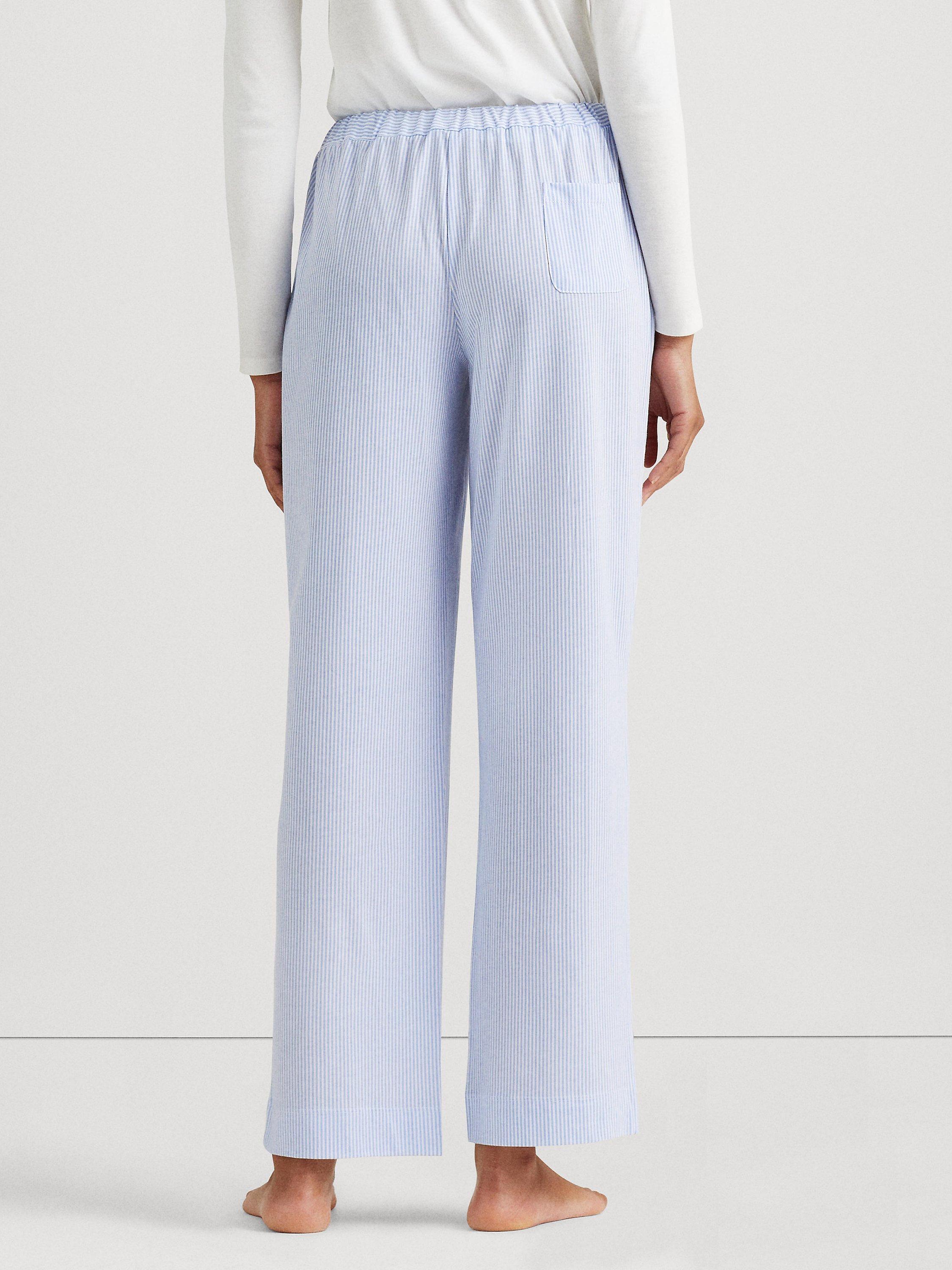 Product image 2 of 5, which shows Lauren Ralph Lauren Core Stripe Cotton Pyjama Bottoms, Blue, XS