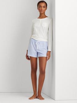 Lauren Ralph Lauren Core Stripe Cotton Pyjama Boxer Shorts, Blue