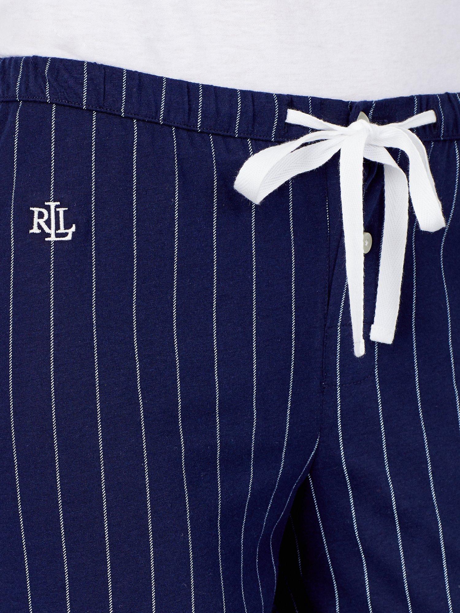 Product image 5 of 5, which shows Lauren Ralph Lauren Core Stripe Cotton Pyjama Bottoms, Navy, XS