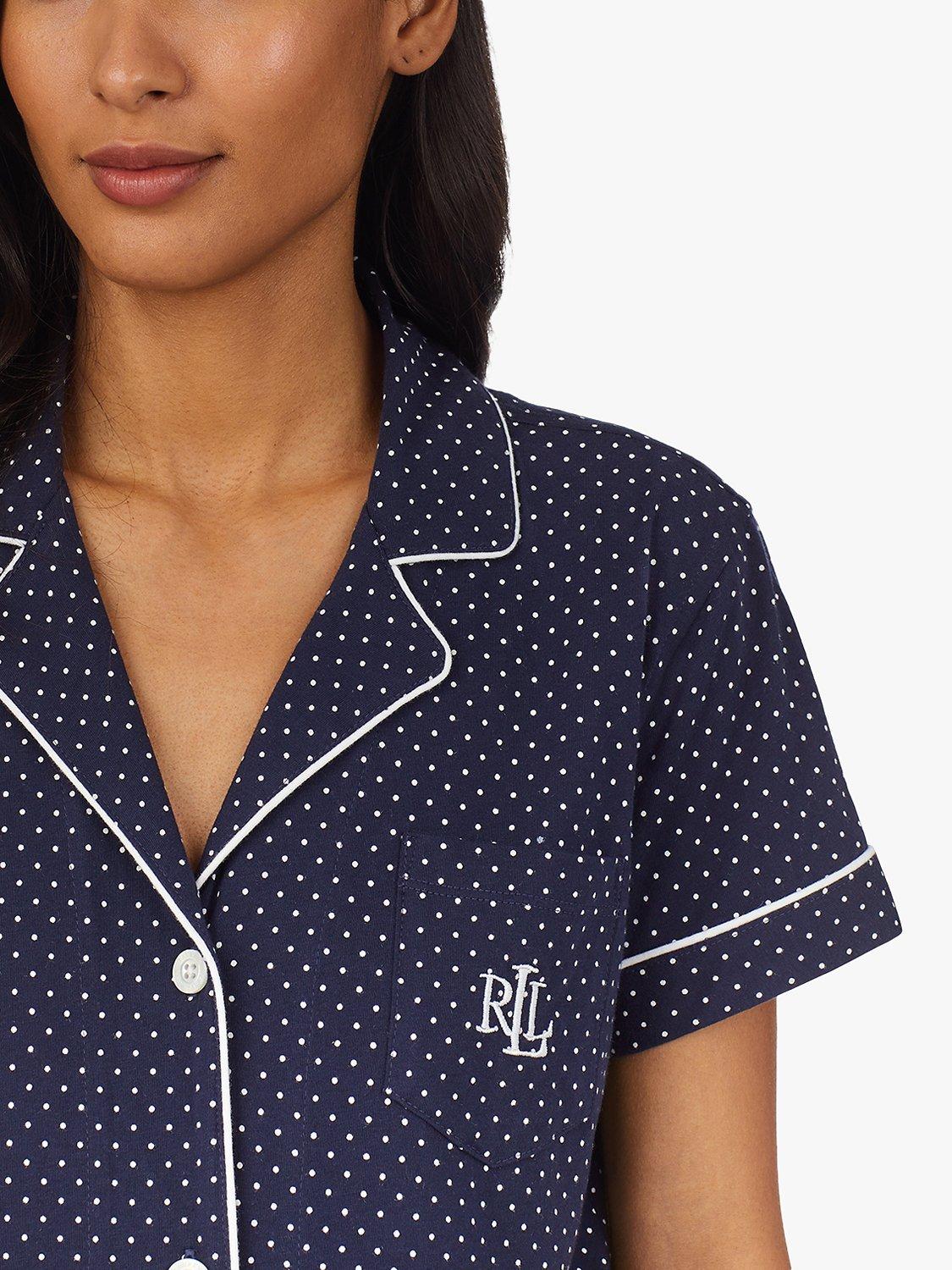 Product image 4 of 4, which shows Lauren Ralph Lauren Shorty Spot Pyjama Set, Navy, S