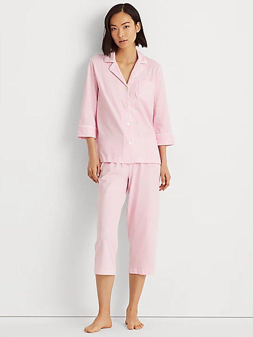 Product image 1 of 4, which shows Lauren Ralph Lauren Capri Stripe Pyjama Set, Pink, S