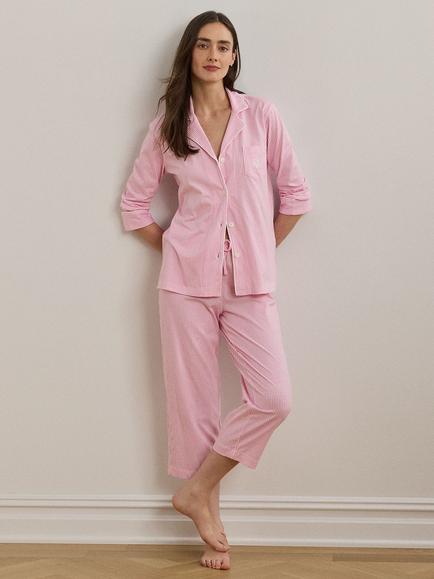 Lauren Ralph Lauren 3/4 Sleeve Capri Stripe Pyjamas, Pink/Multi
