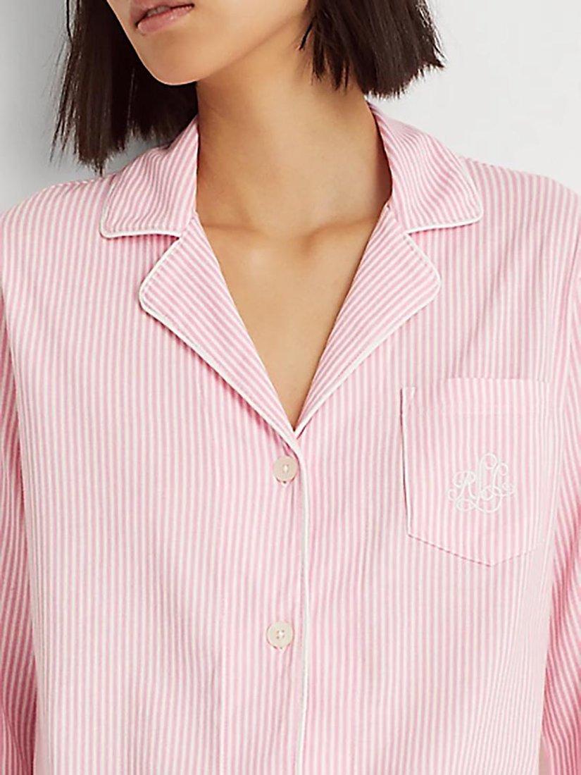 Product image 4 of 4, which shows Lauren Ralph Lauren Capri Stripe Pyjama Set, Pink, S