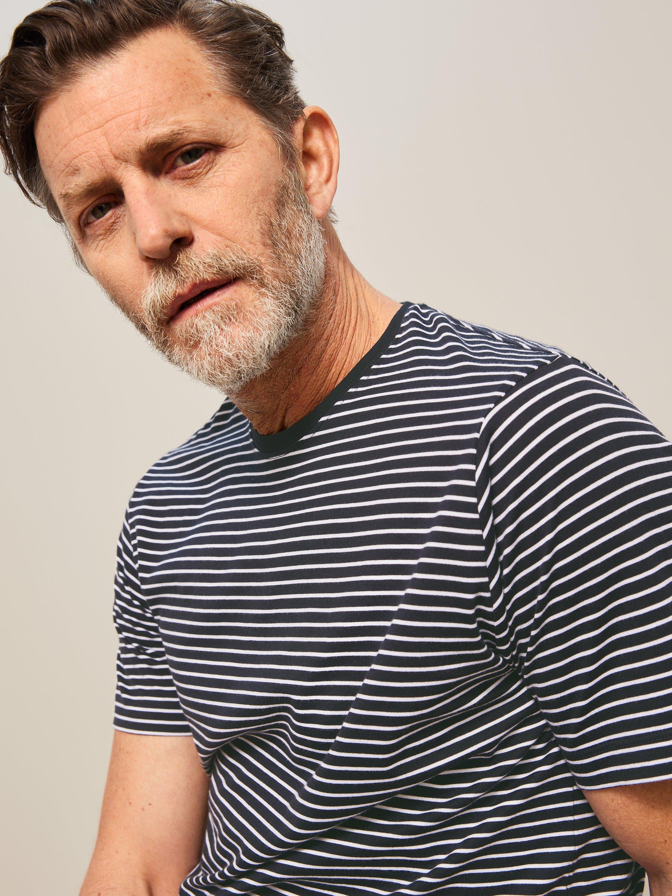 Product image 6 of 6, which shows John Lewis Supima Cotton Fine Stripe T-Shirt, Navy/White, S