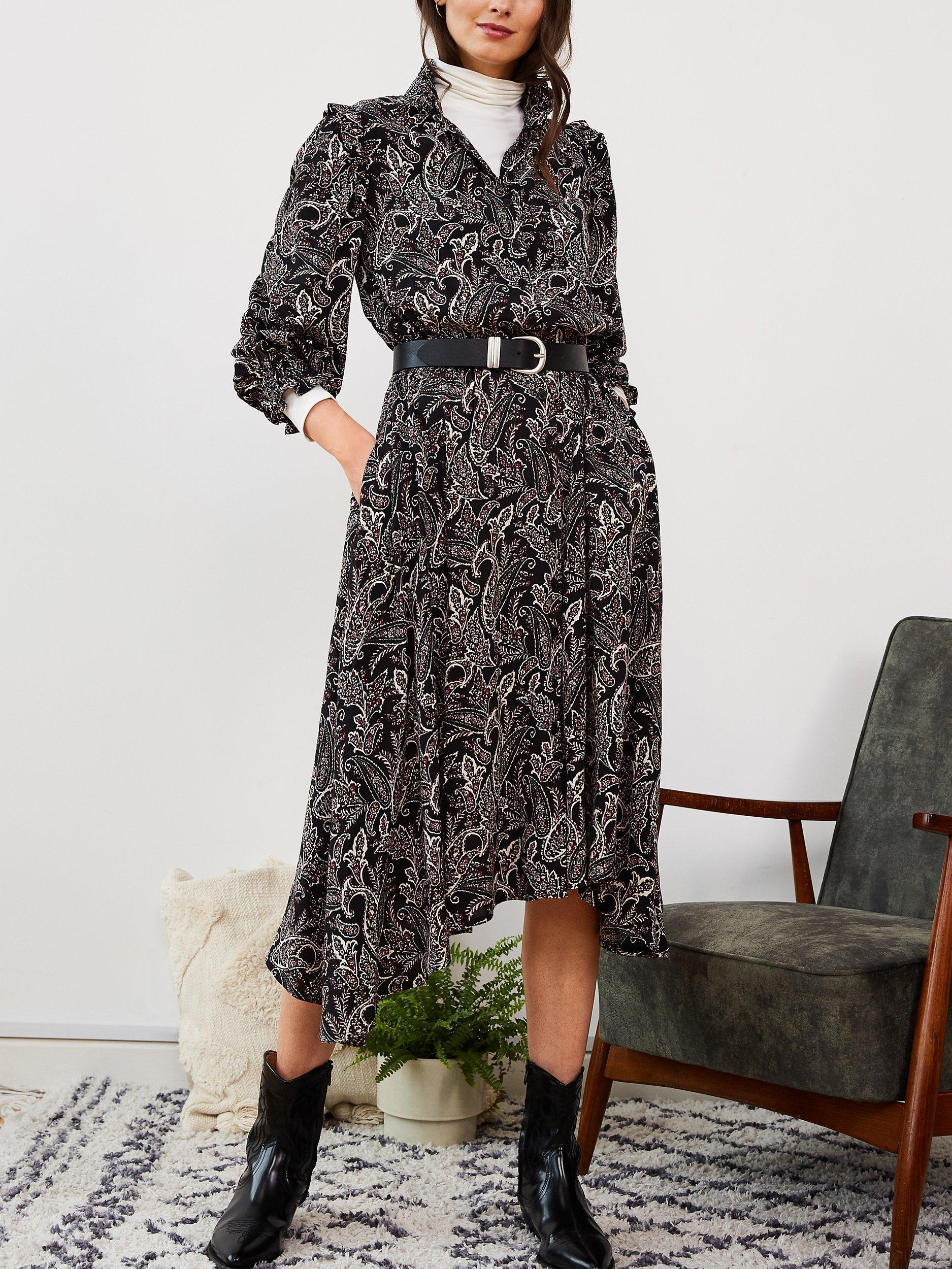 Baukjen Ada Paisley Midi Shirt Dress, Black