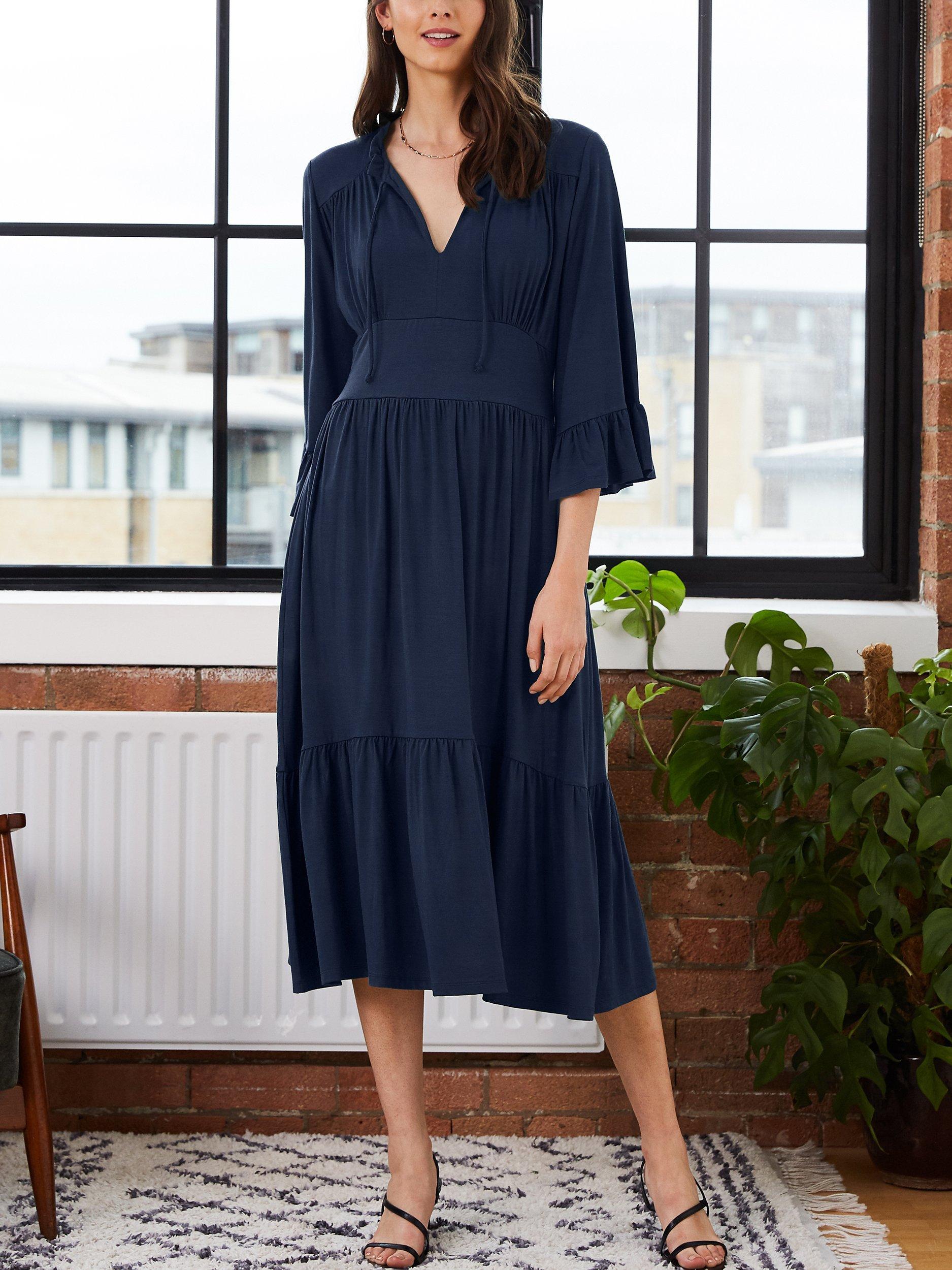 Baukjen Elsie Tiered Hem Midi Dress, Deep Indigo